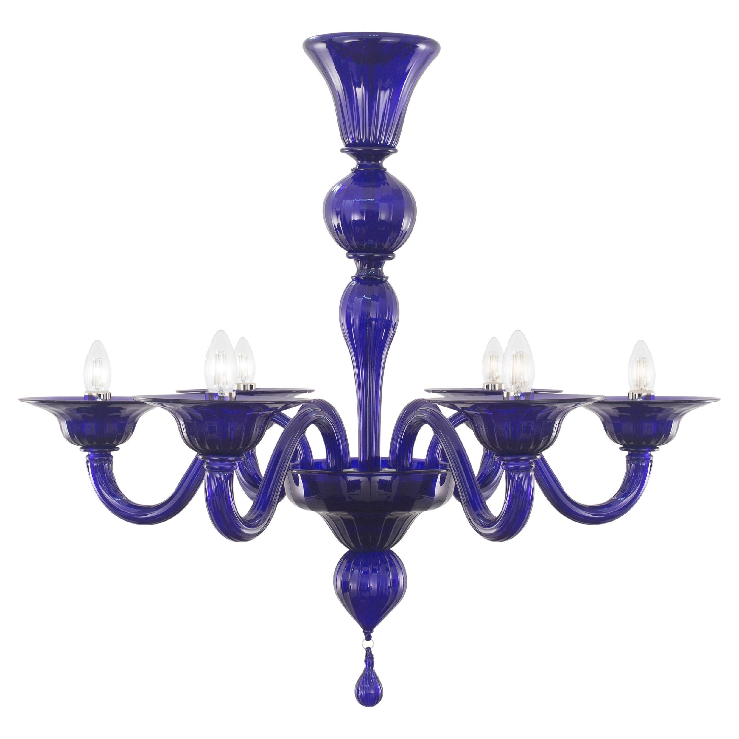 21st Century Chandelier, 6 Arms Blue Murano Glass by Multiforme