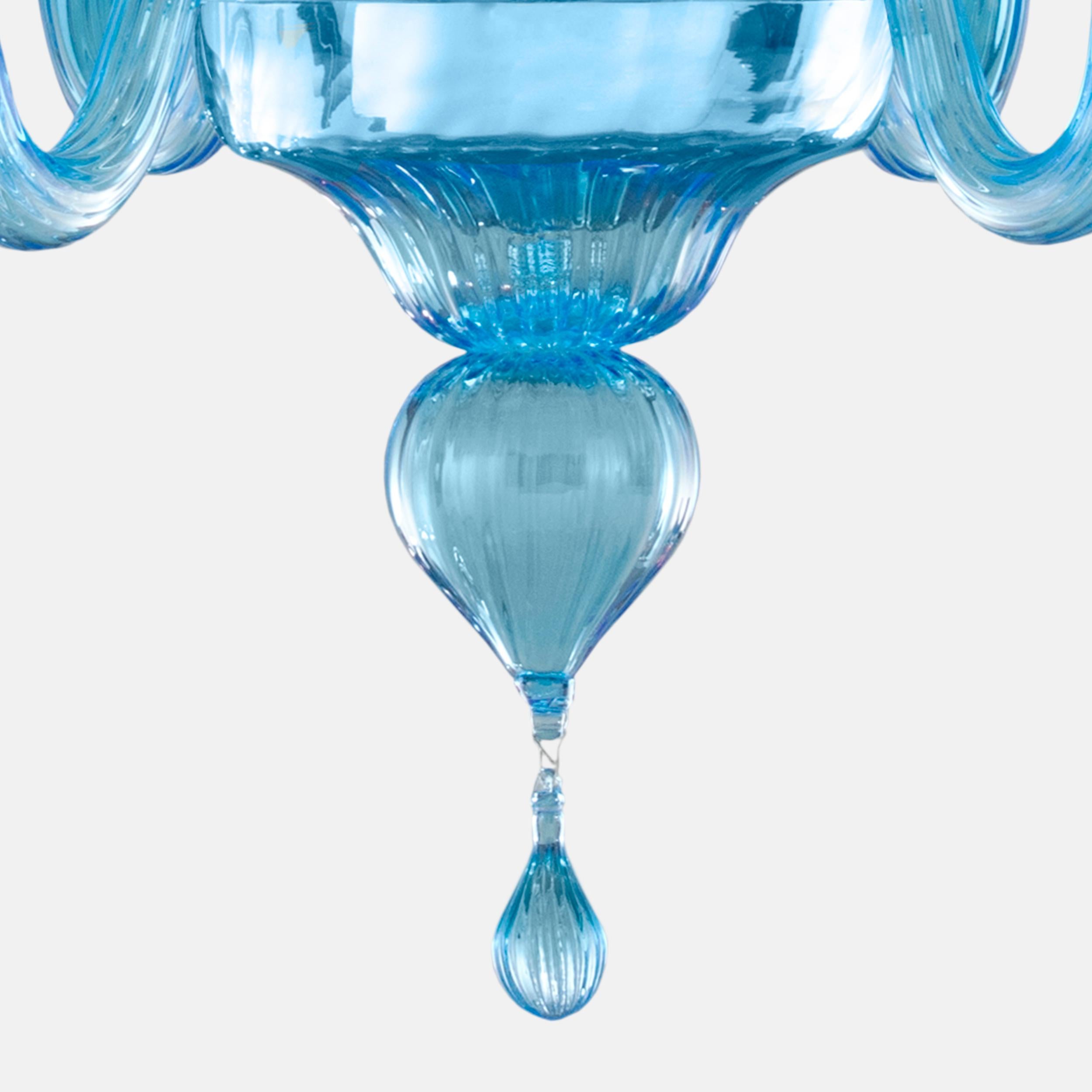XXIe siècle et contemporain Lustre du 21e siècle, 6 bras en verre de Murano bleu clair par Multiforme en vente