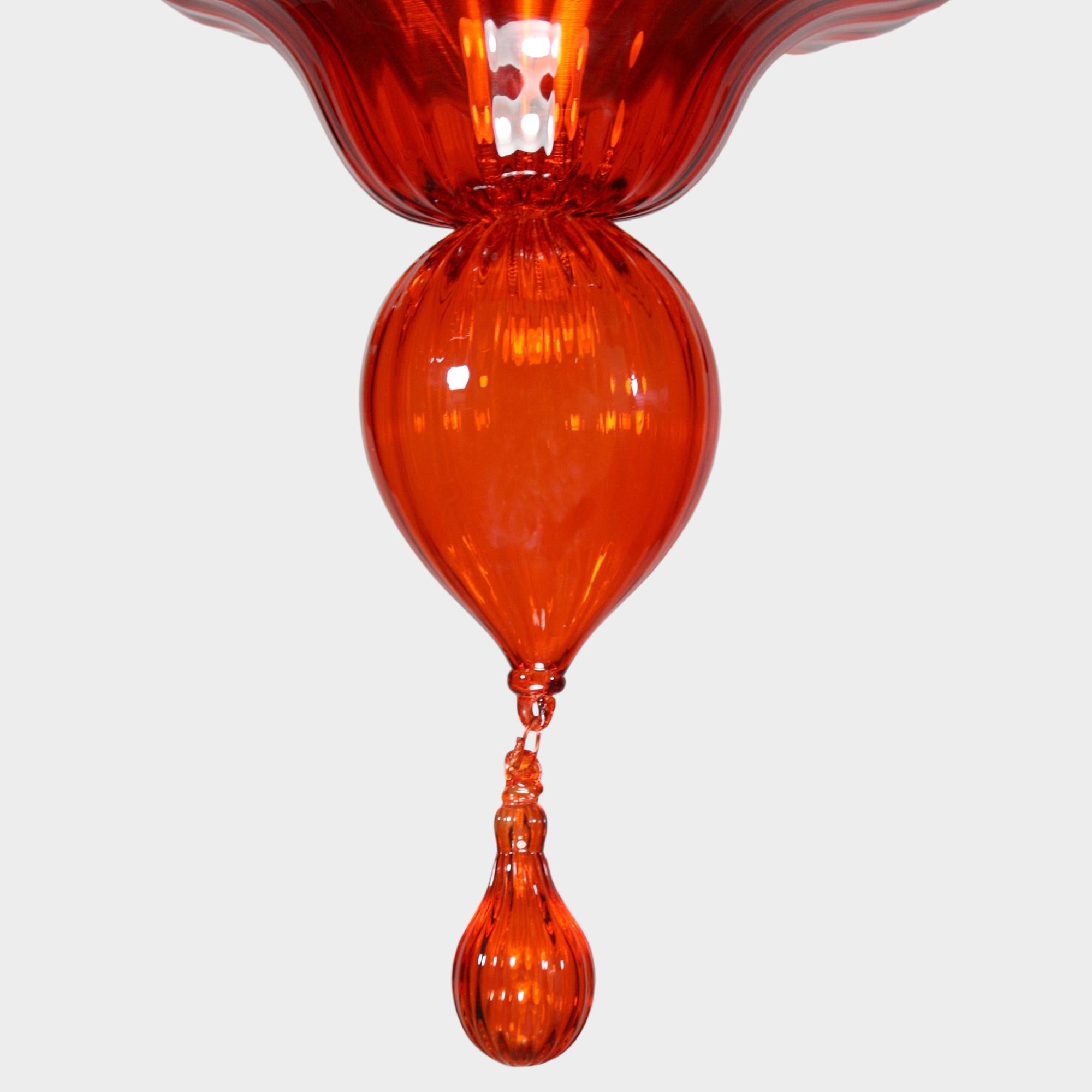 Other 21st Century Chandelier, 6 Arms Orange Murano Glass by Multiforme For Sale