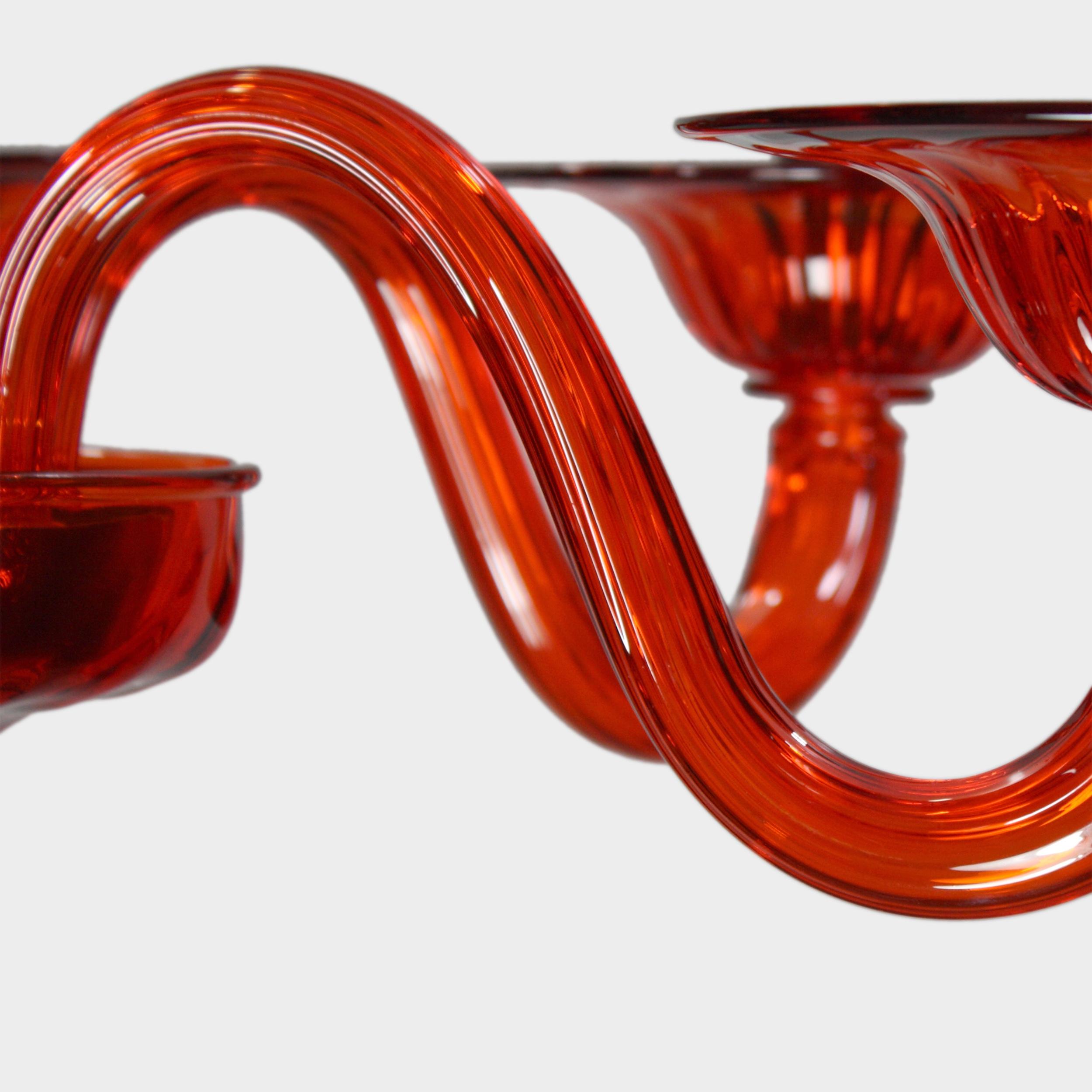 Italian 21st Century Chandelier, 6 Arms Orange Murano Glass by Multiforme For Sale