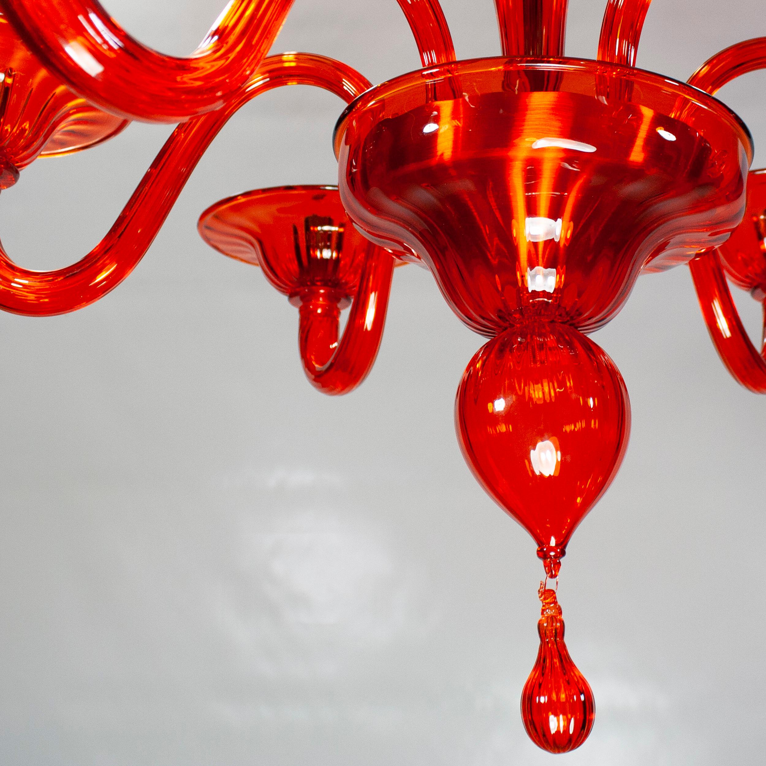Blown Glass 21st Century Chandelier, 6 Arms Orange Murano Glass by Multiforme For Sale
