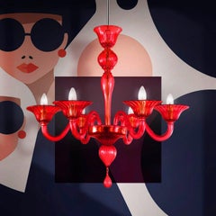 Lampadario del XXI secolo, 6 bracci in vetro di Murano arancione di Multiforme