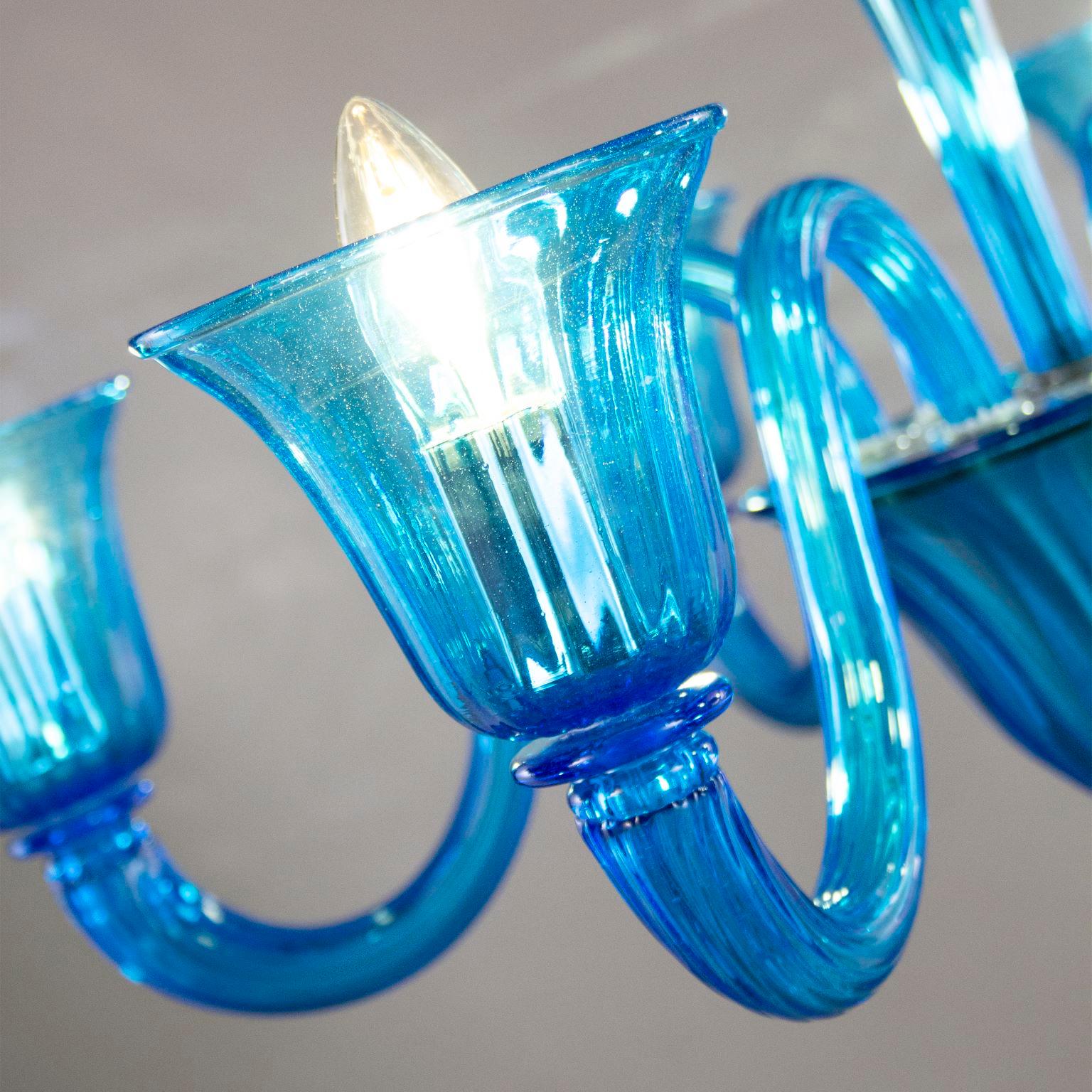 Other 21st Century Chandelier 6Arms, Turquoise Murano Glass by Multiforme in stock For Sale