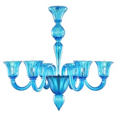 21st Century Chandelier 6Arms, Turquoise Murano Glass by Multiforme in stock