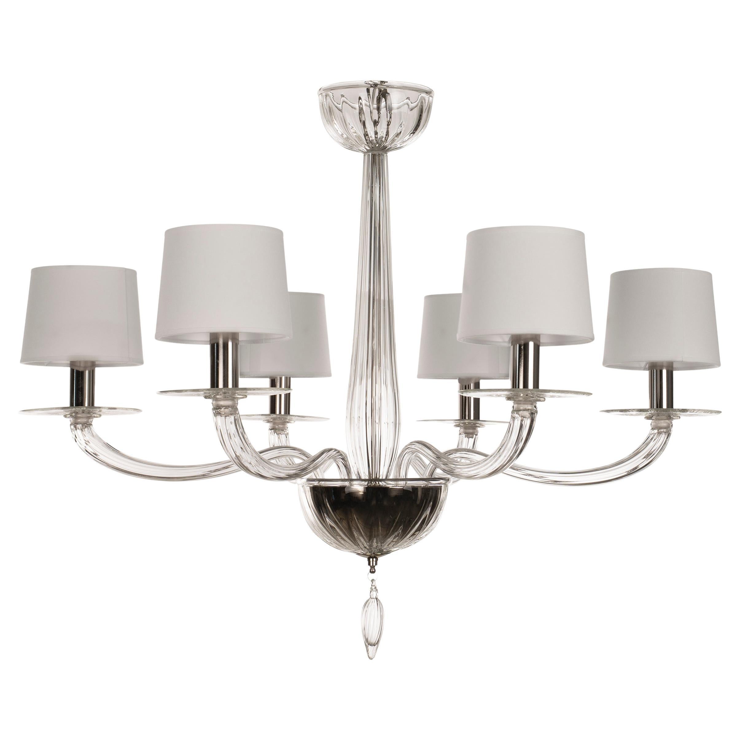 21st Century Chandelier 6 Lights Clear Murano Glass by Multiforme For Sale