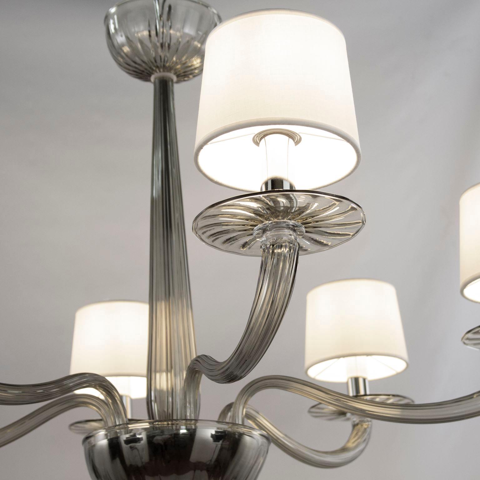Blown Glass 21st Century Chandelier 6 Lights Grey Murano Glass by Multiforme in stock For Sale