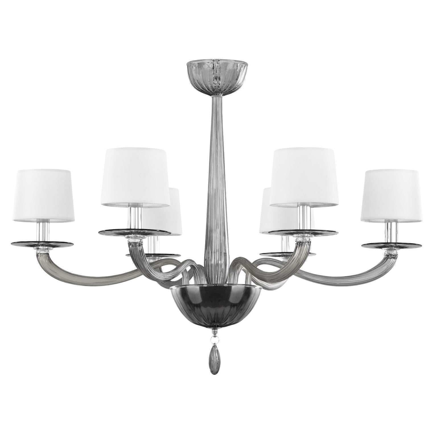 21st Century Chandelier 6 Lights Grey Murano Glass by Multiforme in stock For Sale