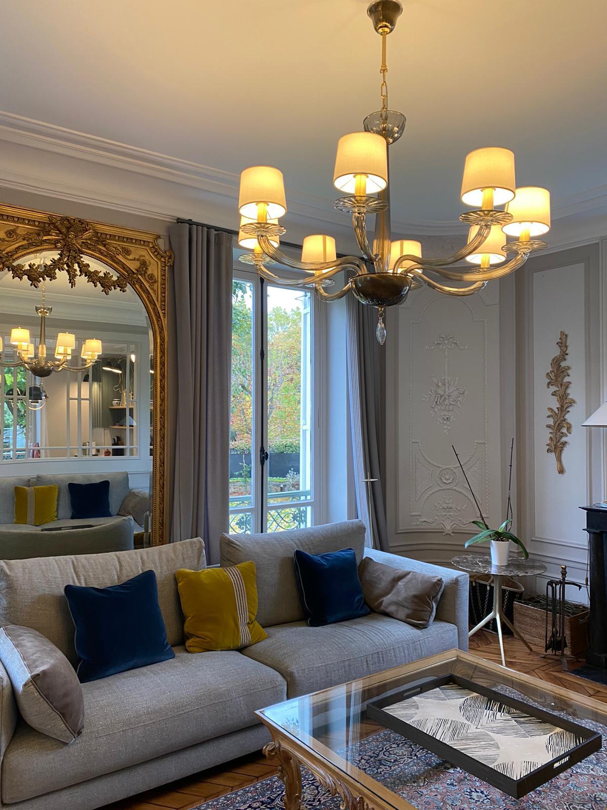Lampadario del XXI secolo a 6 luci in vetro di Murano grigio di Multiforme in stock in vendita 1