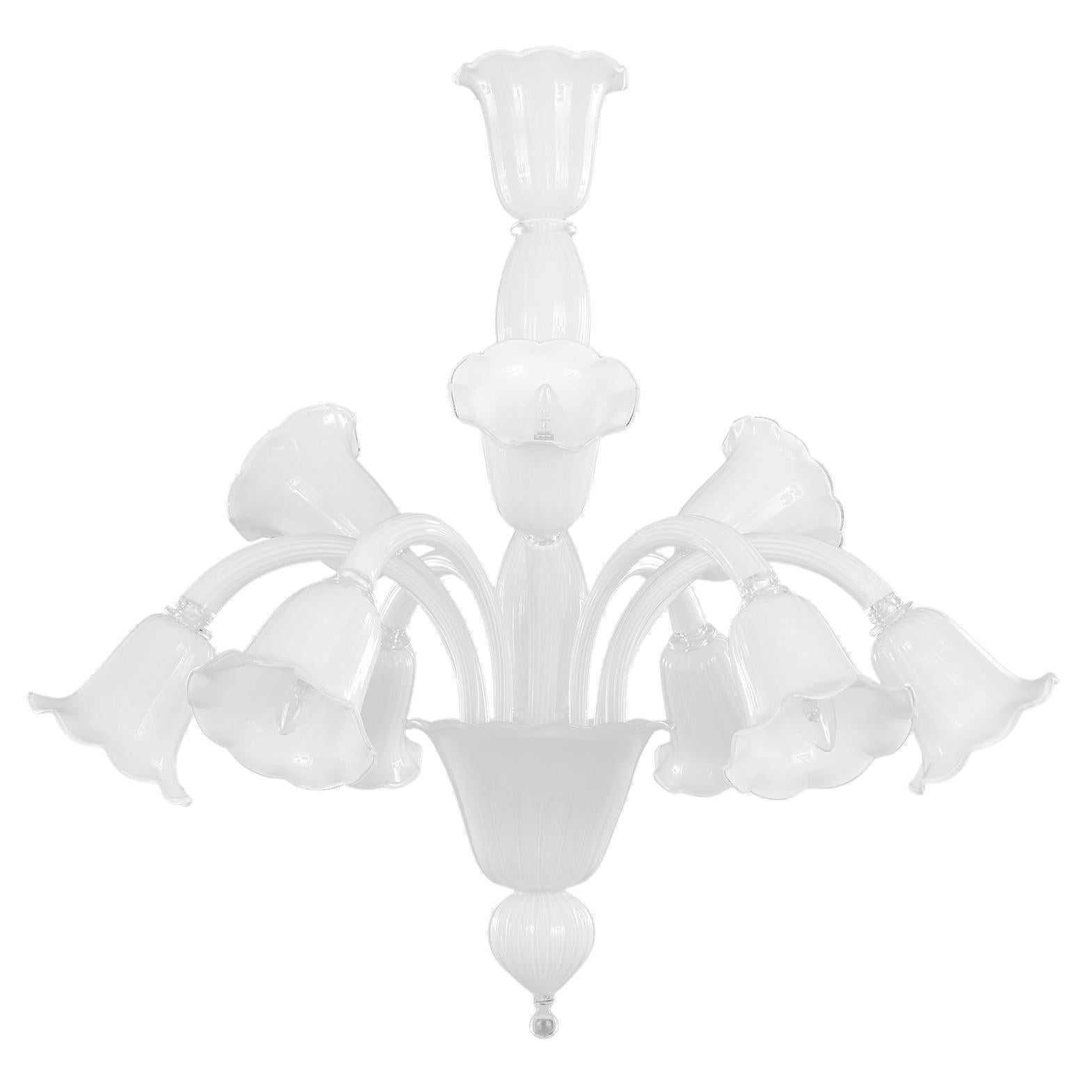 21st Century Chandelier 9 Lights, White Murano Glass by Multiforme in stock