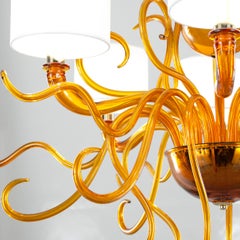 21. Jahrhundert Kronleuchter 6arms Bernstein Murano Glas Weiß Lampenschirme von Multiforme