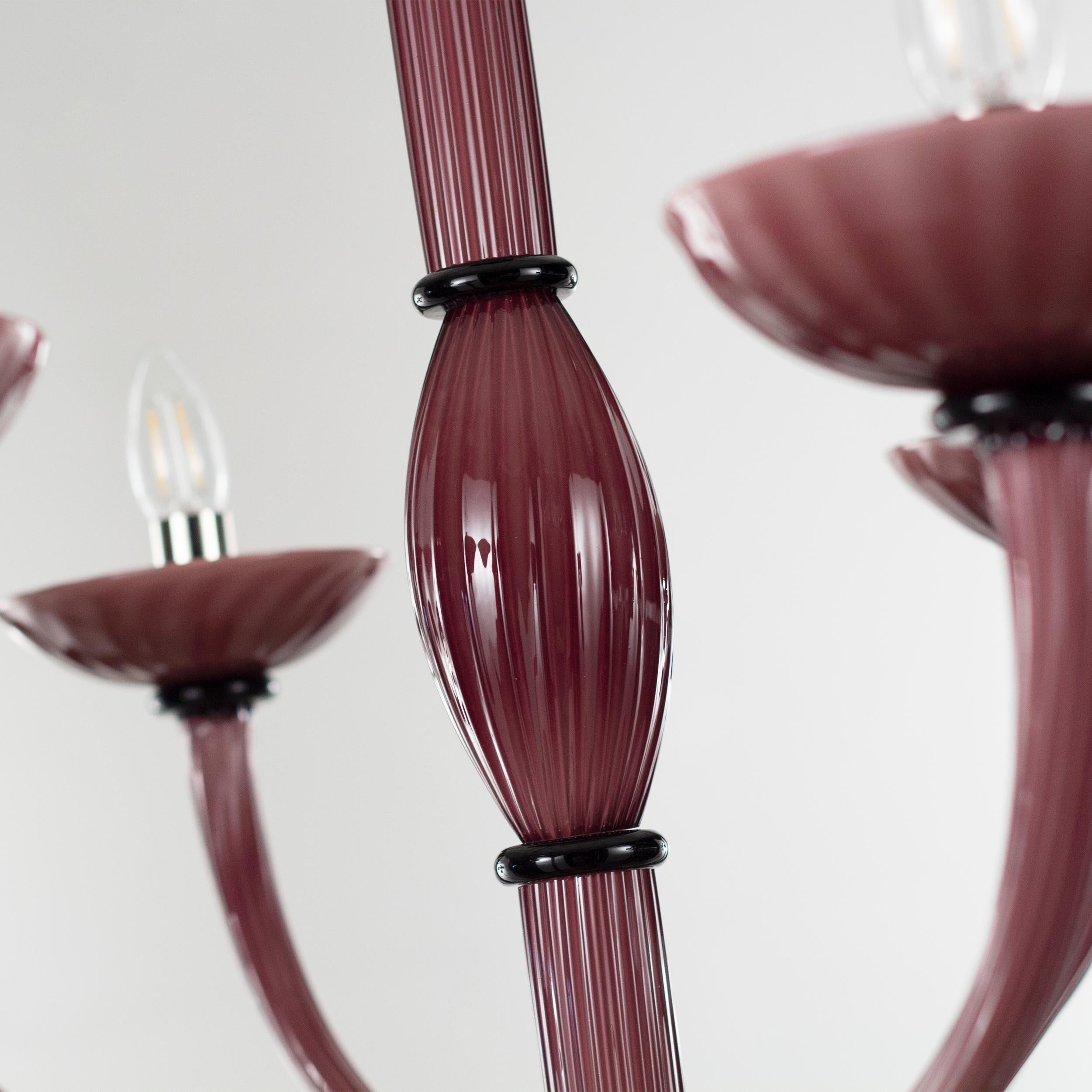 Deco Design Chandelier 6 arms Amethyst Murano Glass Velvet by Multiforme In New Condition For Sale In Trebaseleghe, IT