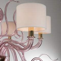 Lustre du 21e siècle 6 branches Amethyst Murano Glass & Lampshades by Multiforme