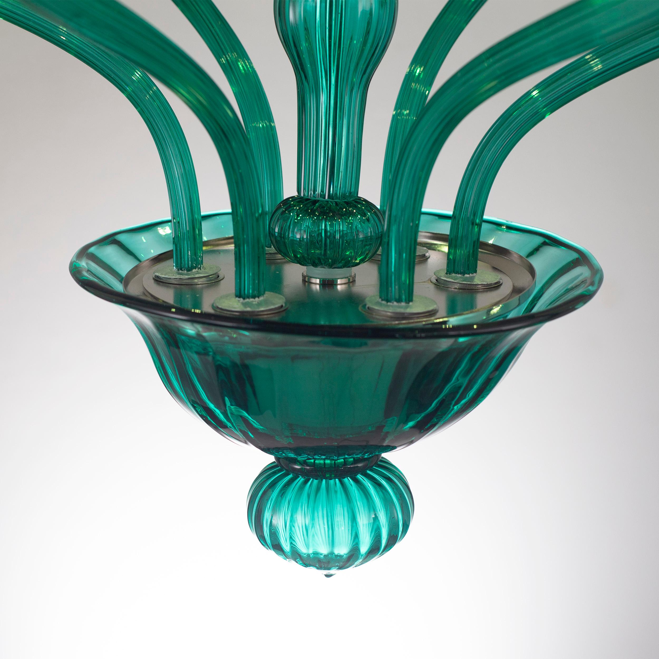 21st Century Chandelier 6arms marine green Murano Glass by Multiforme  For Sale 3