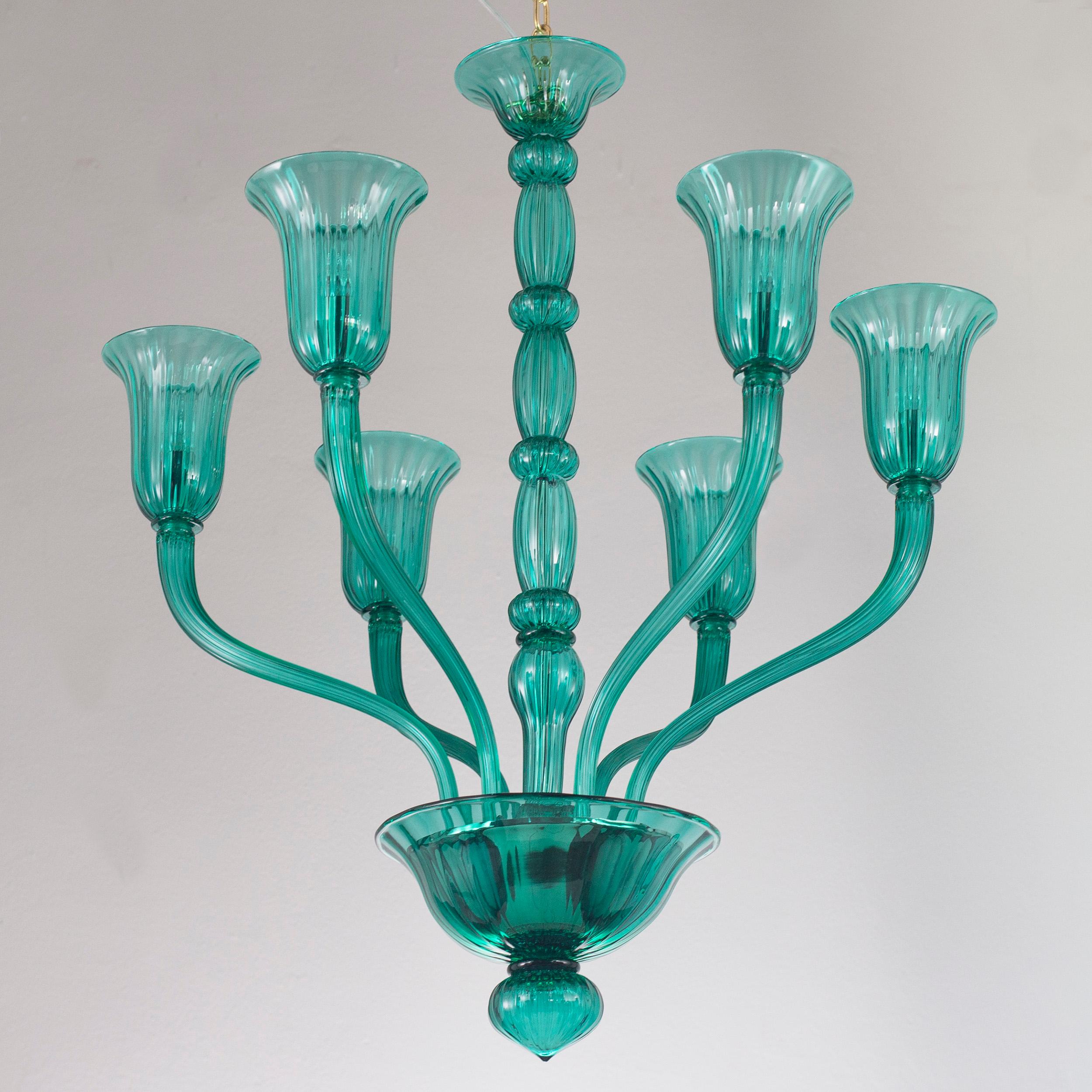 Other 21st Century Chandelier 6arms marine green Murano Glass by Multiforme  For Sale