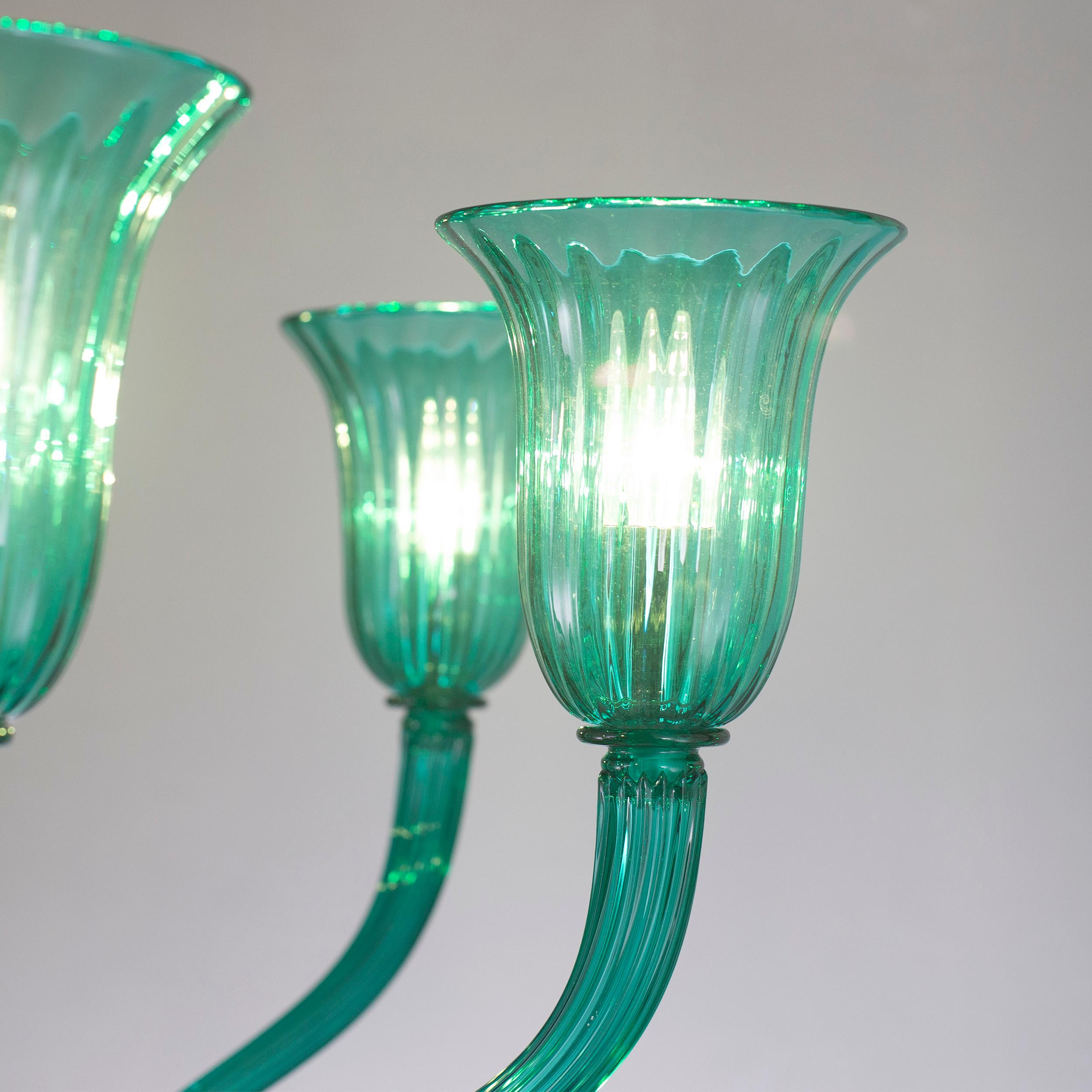 Italian 21st Century Chandelier 6arms marine green Murano Glass by Multiforme  For Sale