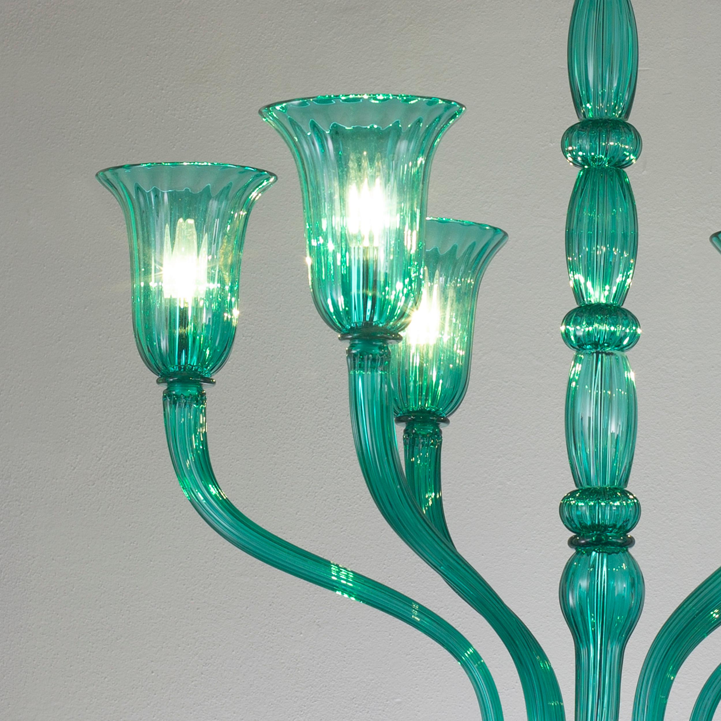 21st Century Chandelier 6arms marine green Murano Glass by Multiforme  In Excellent Condition For Sale In Trebaseleghe, IT
