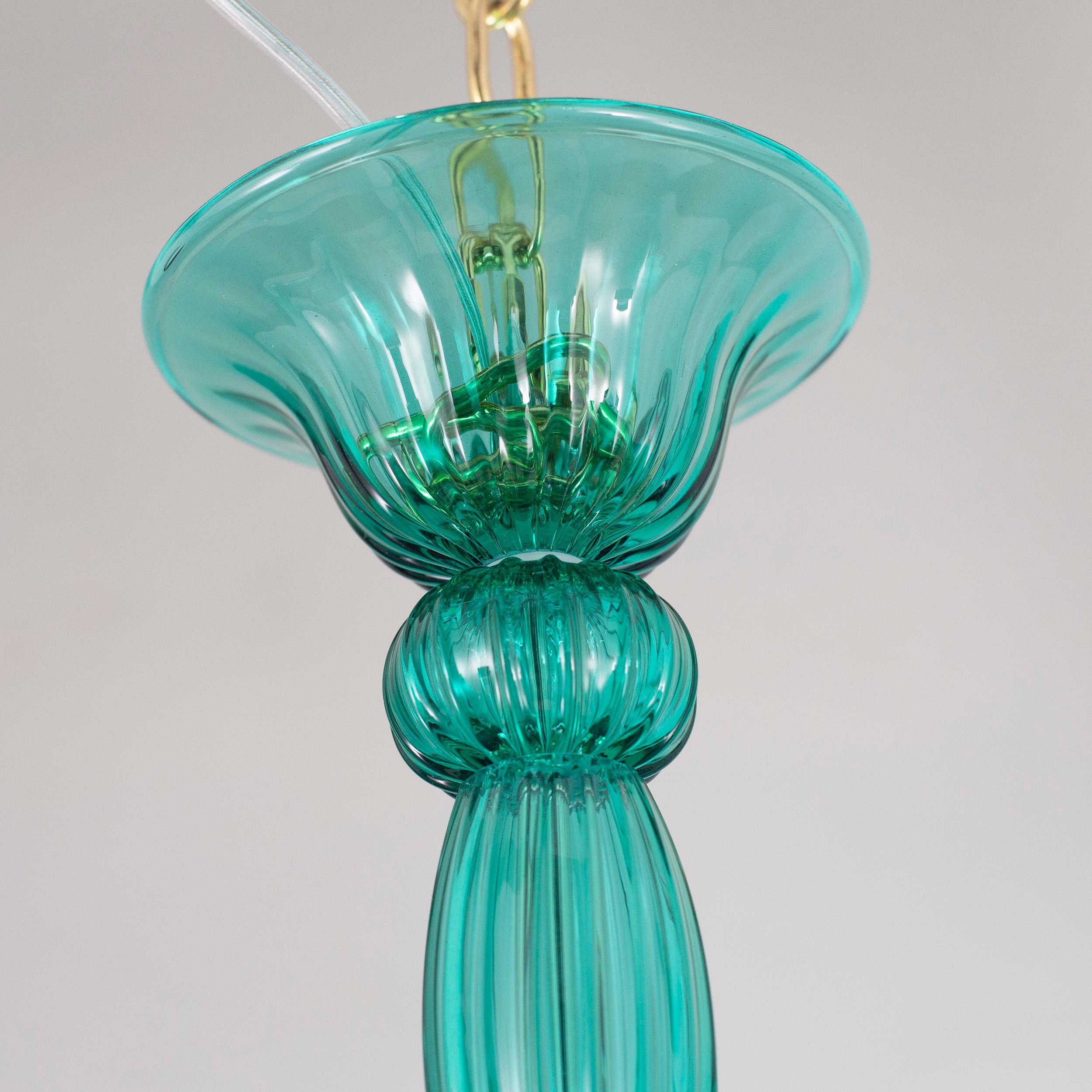 Contemporary 21st Century Chandelier 6arms marine green Murano Glass by Multiforme  For Sale