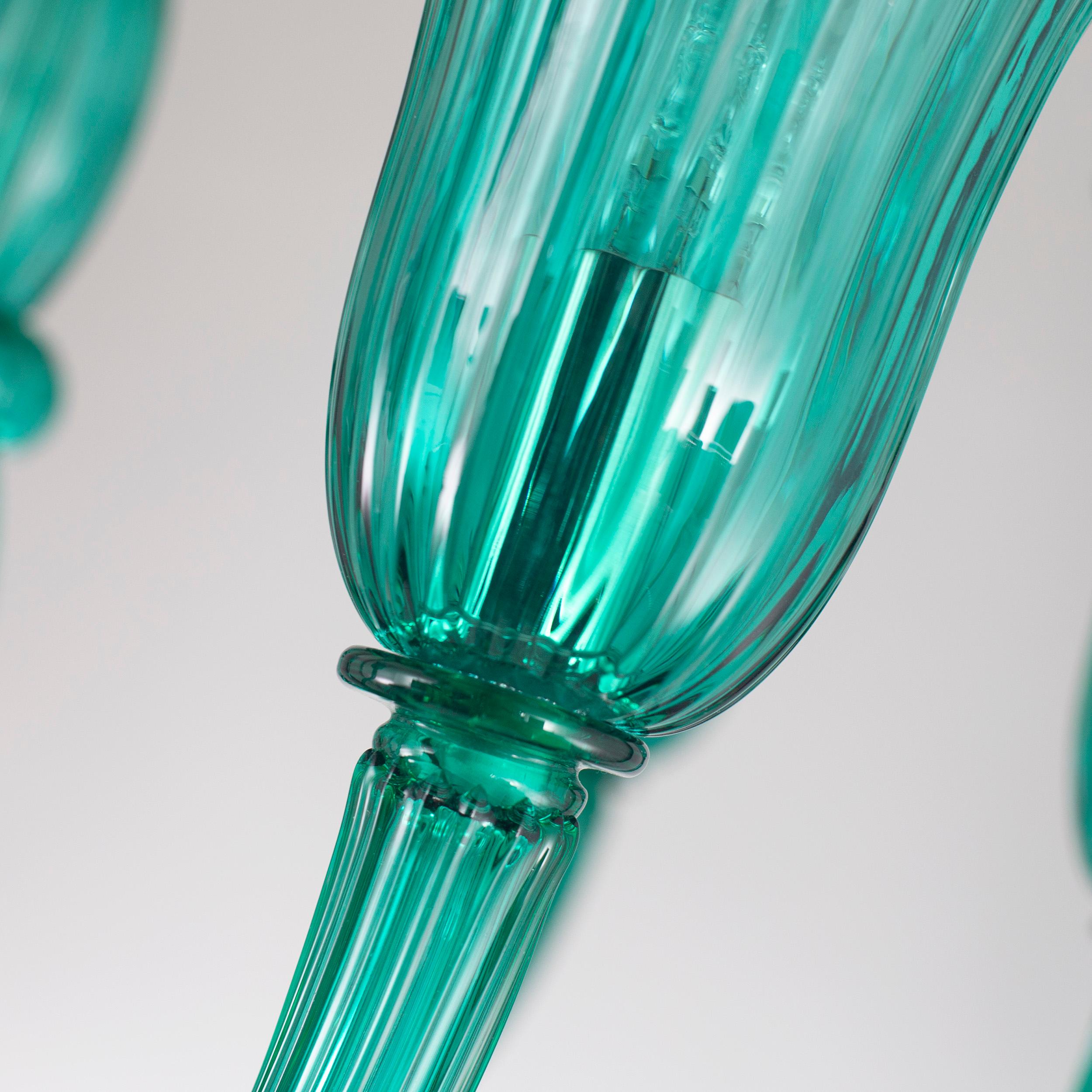 Blown Glass 21st Century Chandelier 6arms marine green Murano Glass by Multiforme  For Sale