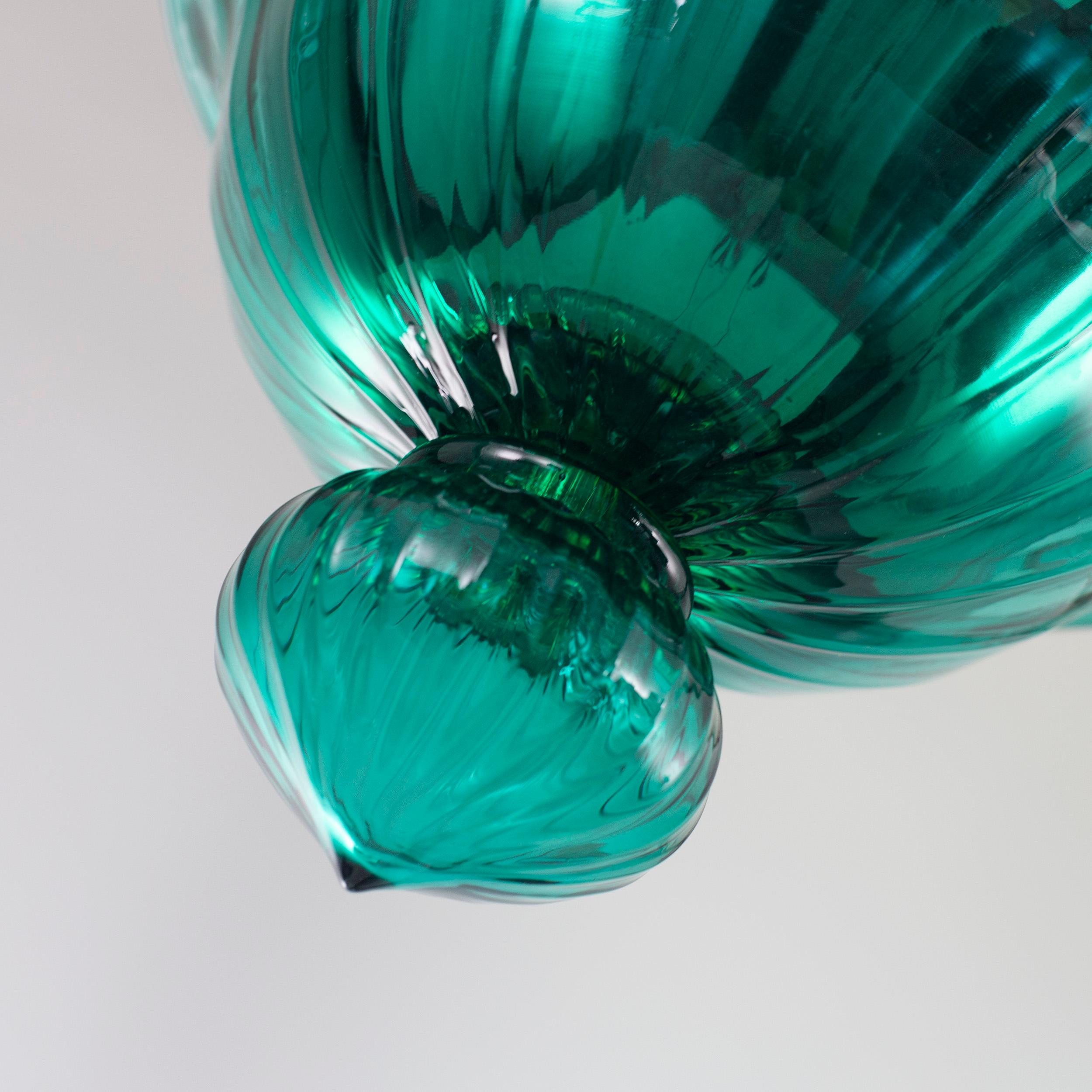 21st Century Chandelier 6arms marine green Murano Glass by Multiforme  For Sale 1
