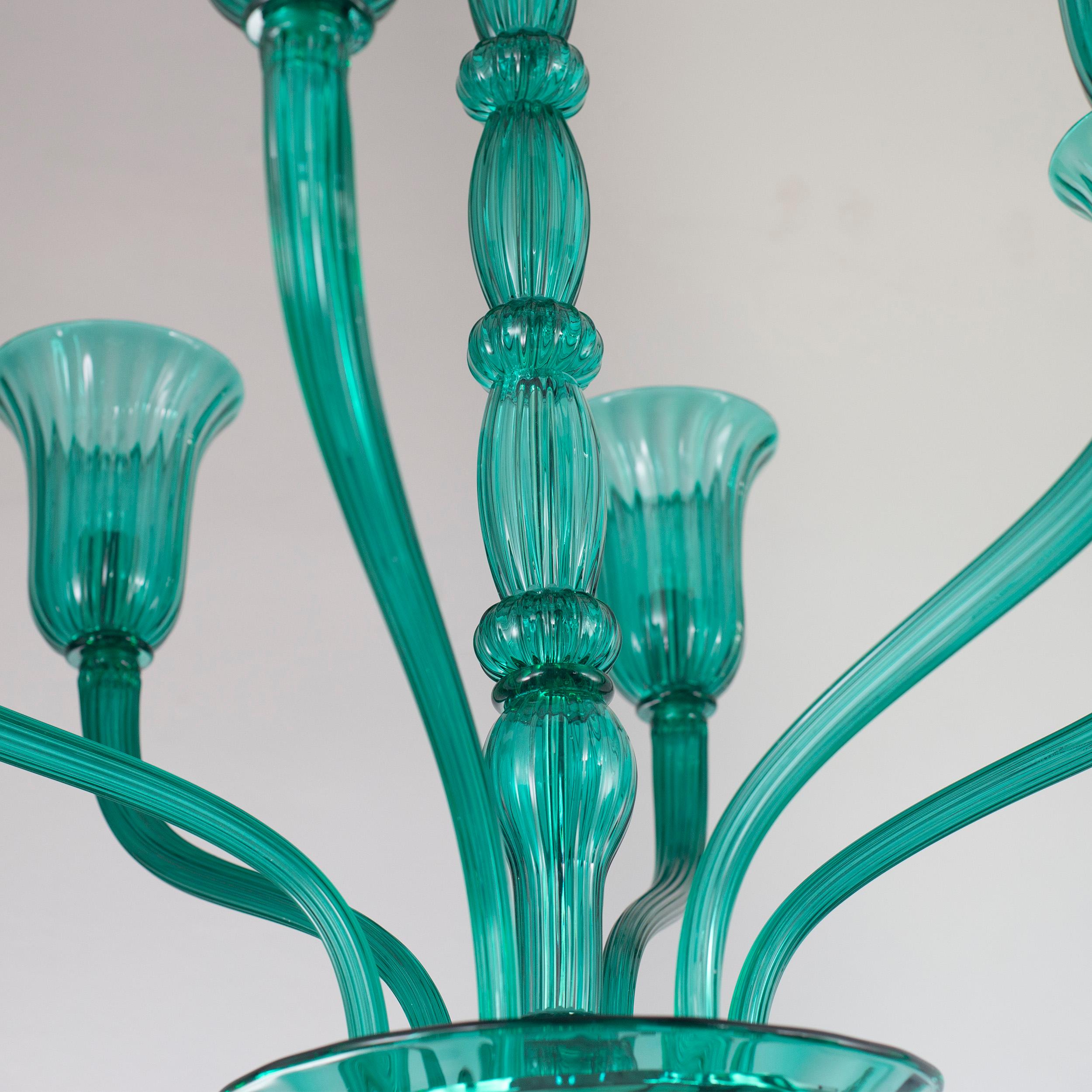 21st Century Chandelier 6arms marine green Murano Glass by Multiforme  For Sale 2