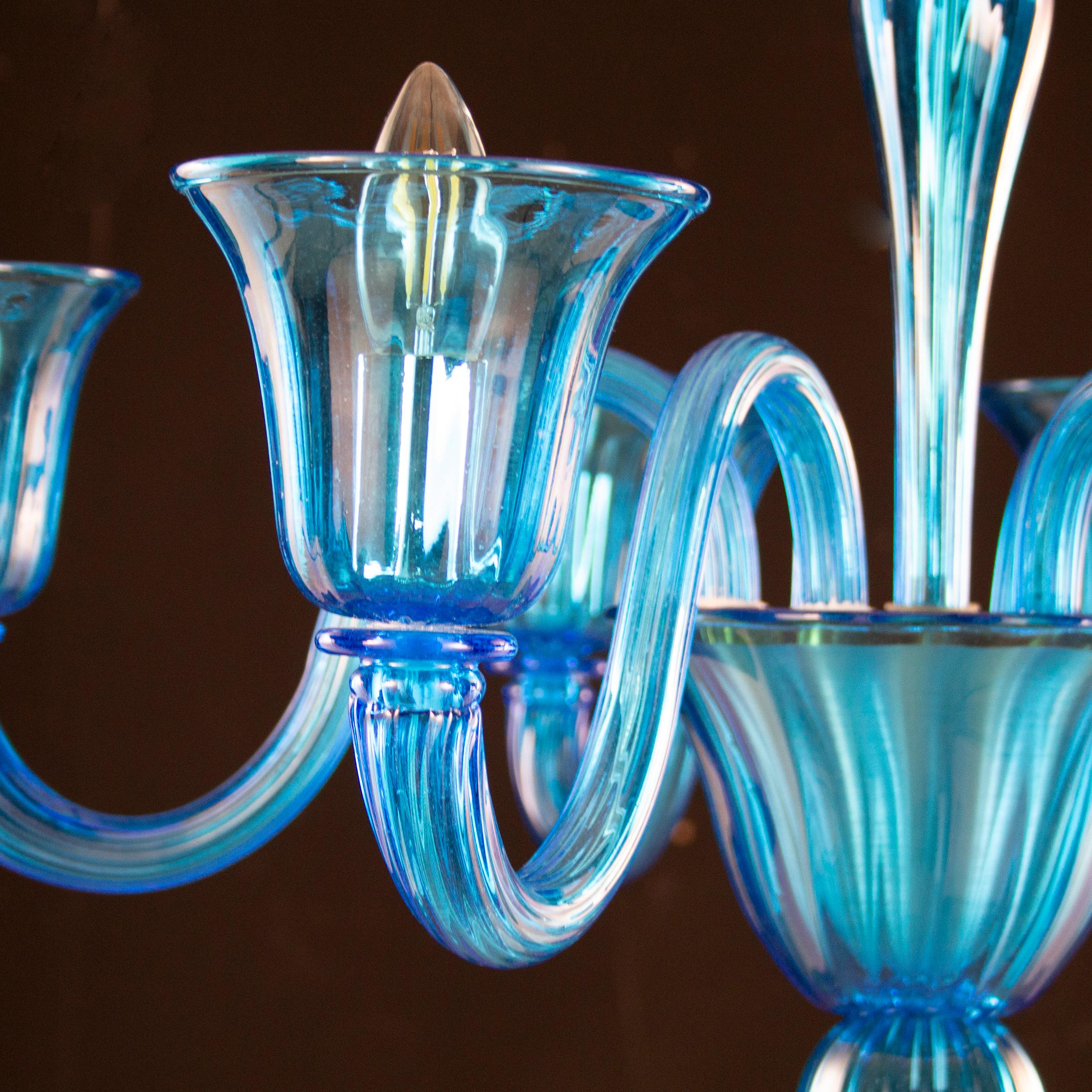Lampadario del XXI secolo a 6 bracci, vetro di Murano turchese di Multiforme in stock in vendita 1