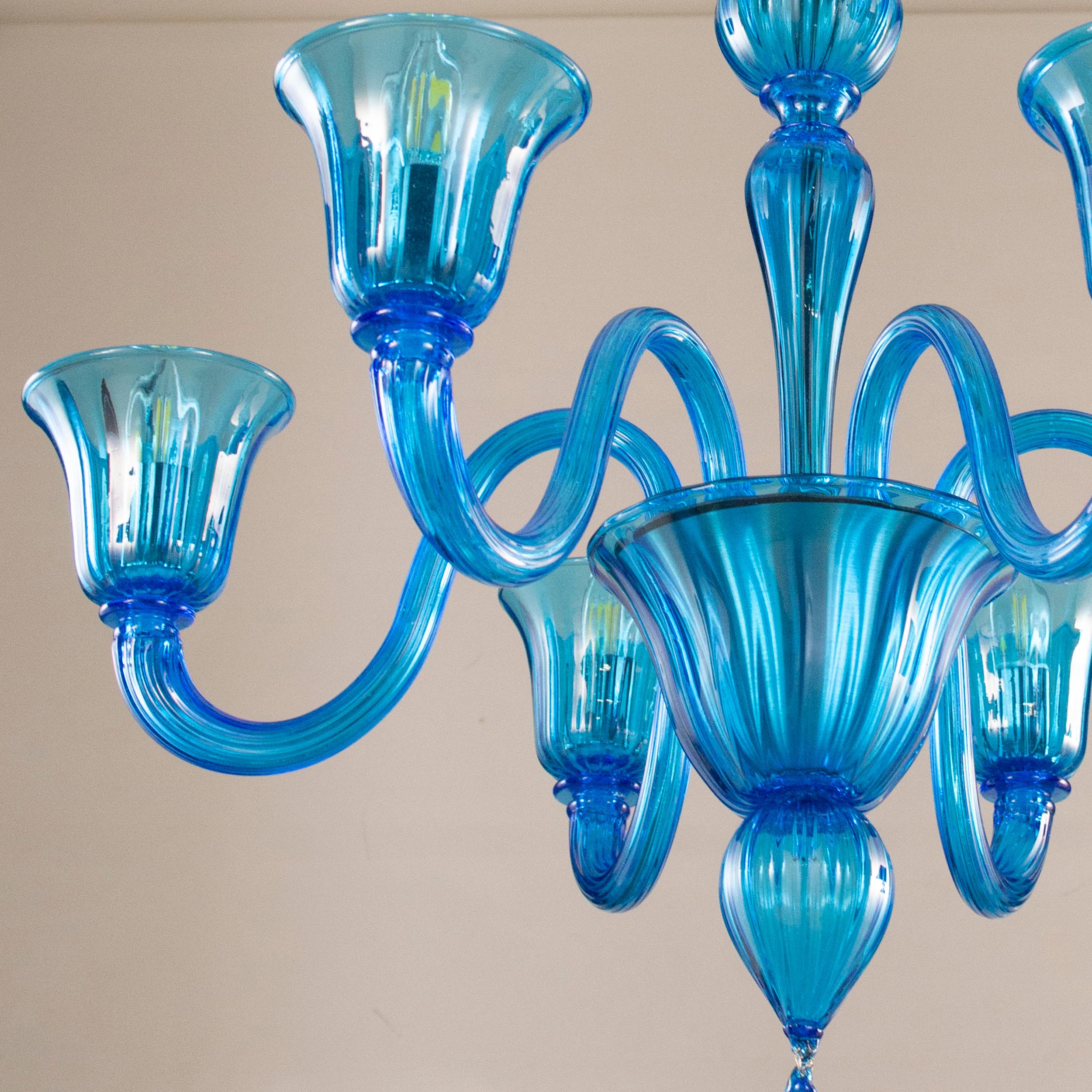 Lampadario del XXI secolo a 6 bracci, vetro di Murano turchese di Multiforme in stock in vendita 2
