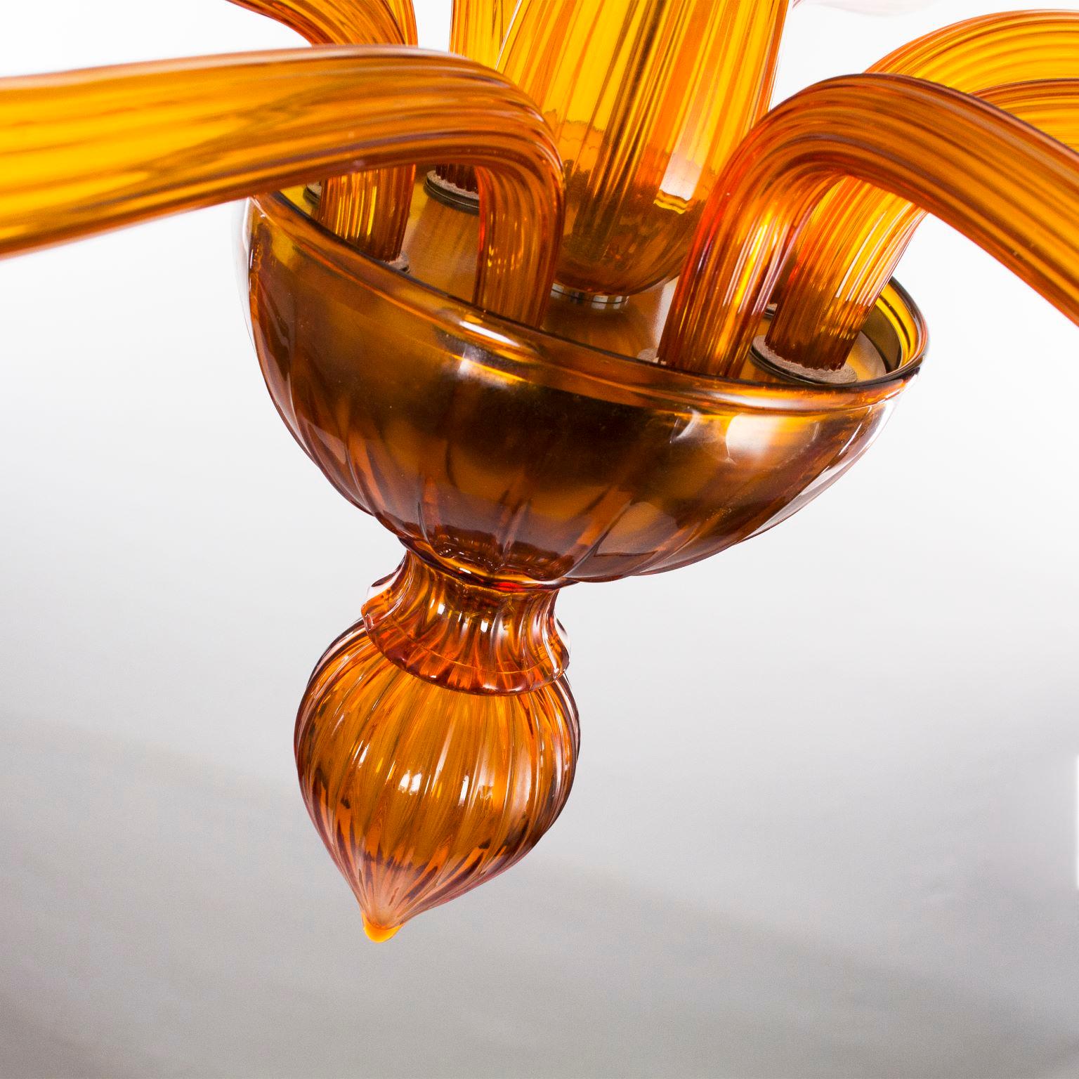 21st Century Chandelier 8arms Amber Murano Glass by Multiforme   In New Condition For Sale In Trebaseleghe, IT