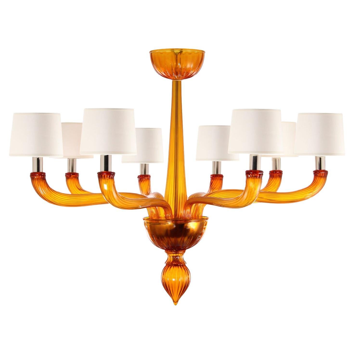 21st Century Chandelier 8arms Amber Murano Glass by Multiforme   For Sale
