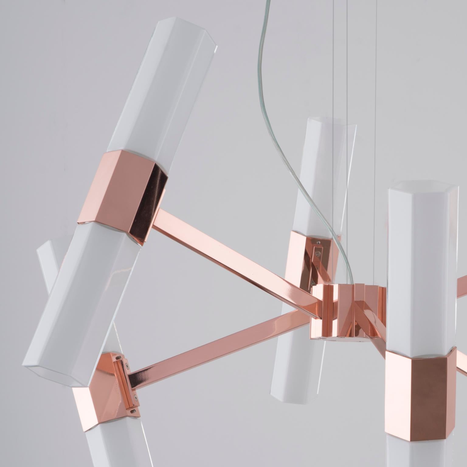 Modern 21st Century Chaos Copper and White Blown Glass Chandelier by Patrizia Garganti For Sale