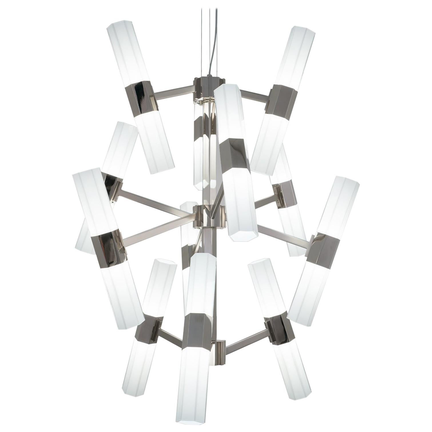 21st Century Chaos Nickel and White Blown Glass Chandelier by Patrizia Garganti For Sale