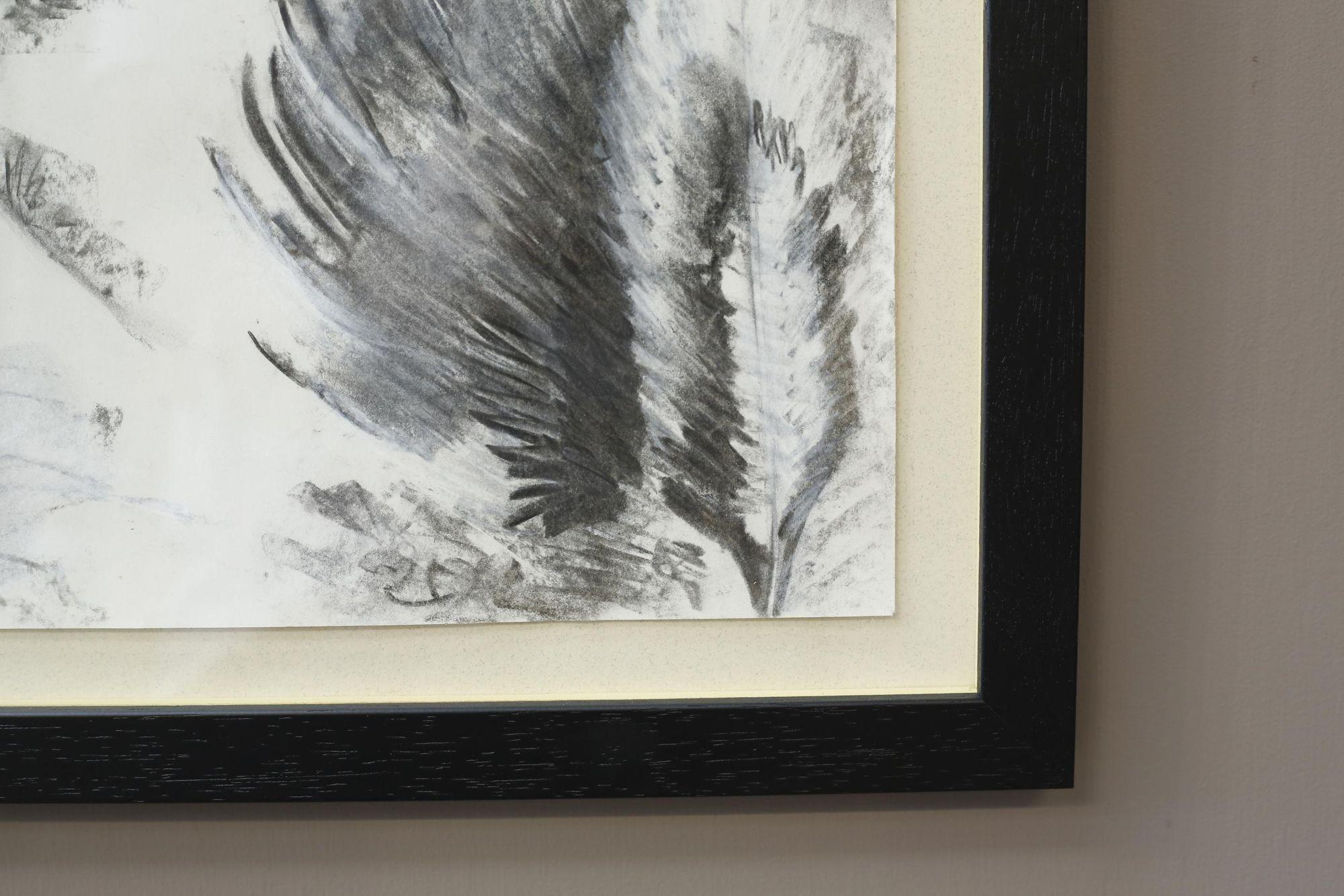 21st century Charcoal and chalk artwork - Feathers 2 For Sale 3