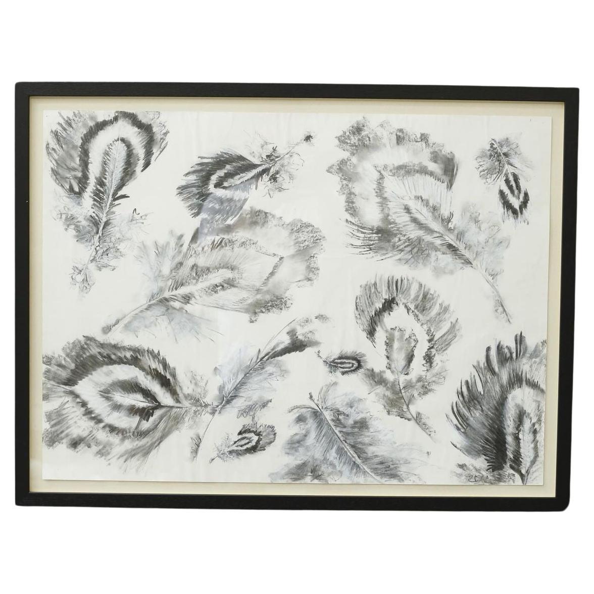 21st century Charcoal and chalk artwork - Feathers 2