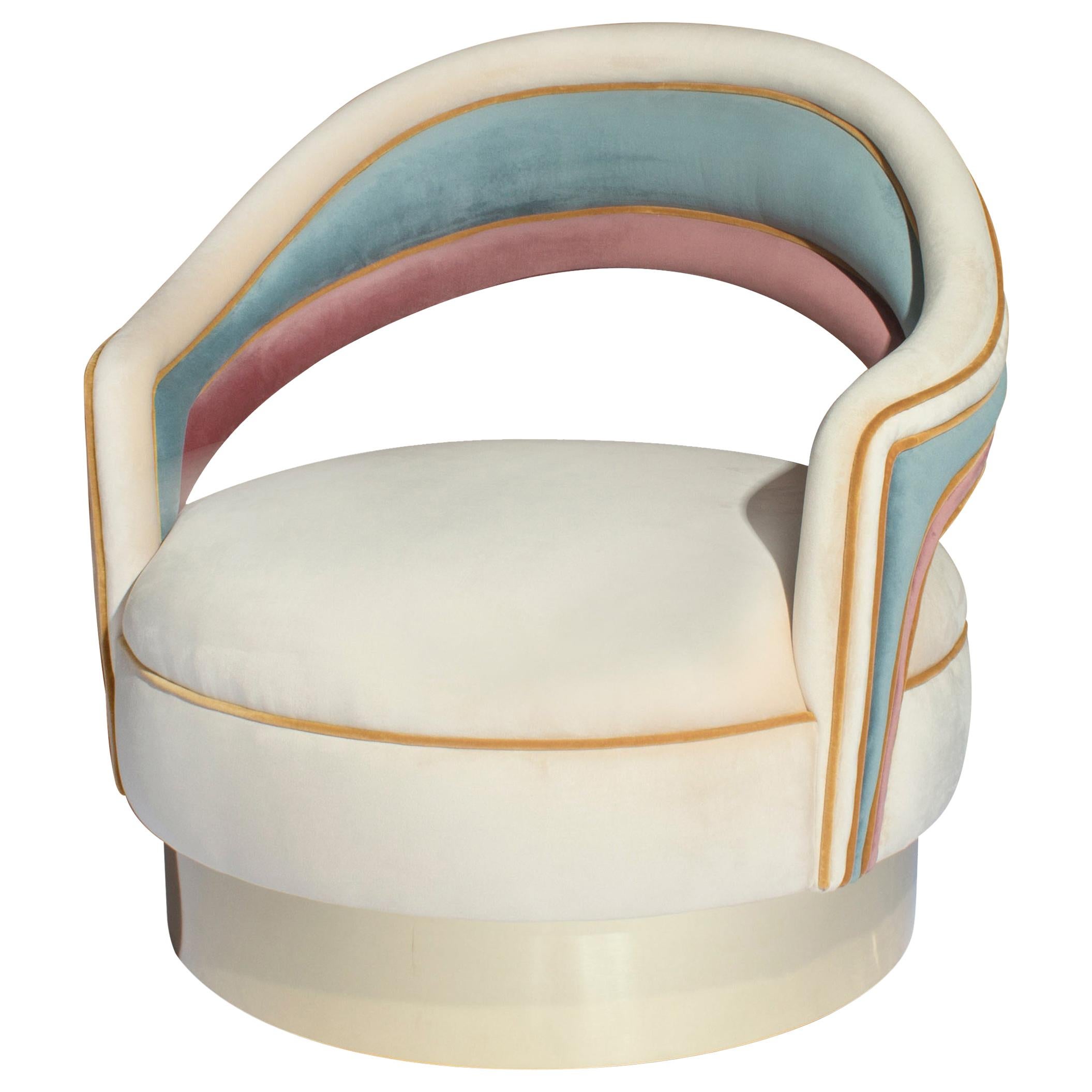 21st Century Swivel Charisse Armchair Cotton Velvet Made in Portugal by Ottiu