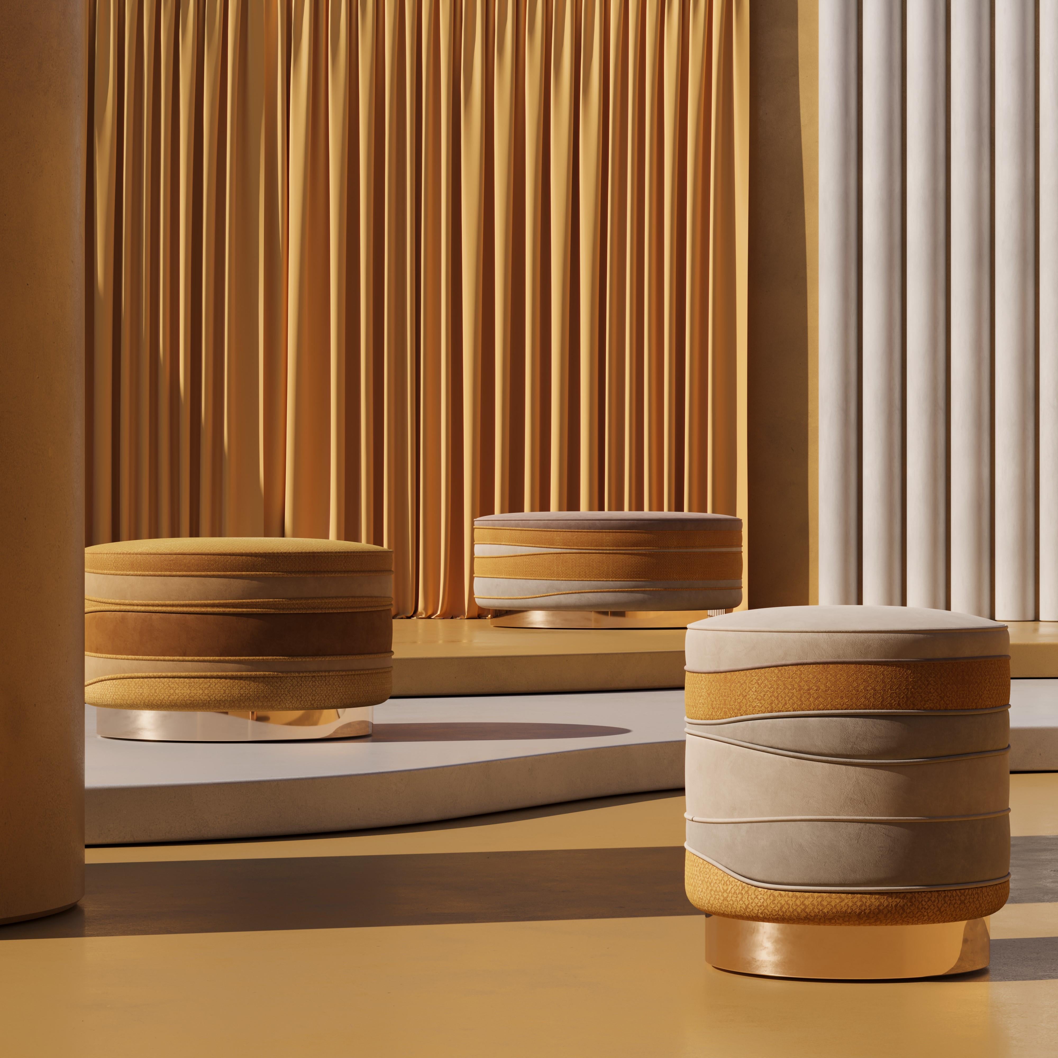 Portuguese 21st Century Charisse Stool Cotton Velvet Brass Made in Portugal by Ottiu For Sale