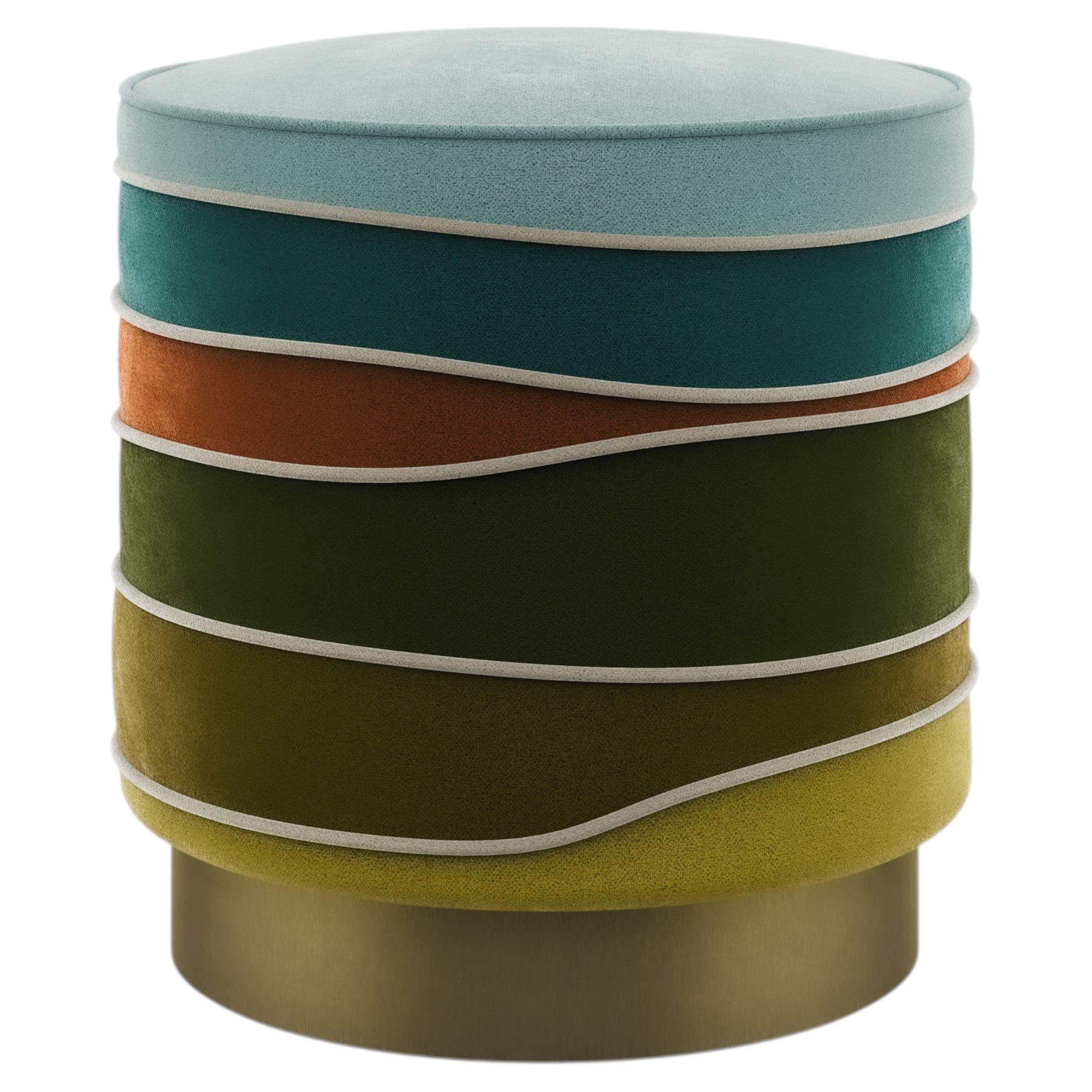 21st Century Charisse Stool Cotton Velvet Brass Made in Portugal by Ottiu