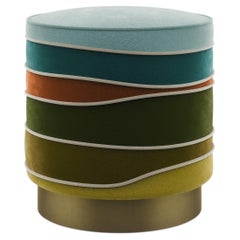 21st Century Charisse Stool Cotton Velvet Brass Made in Portugal by Ottiu