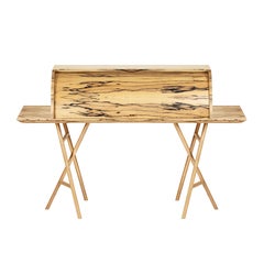 21st Century Charles Dix Desk, White Ebony, White Maple and Brass, Made in Italy