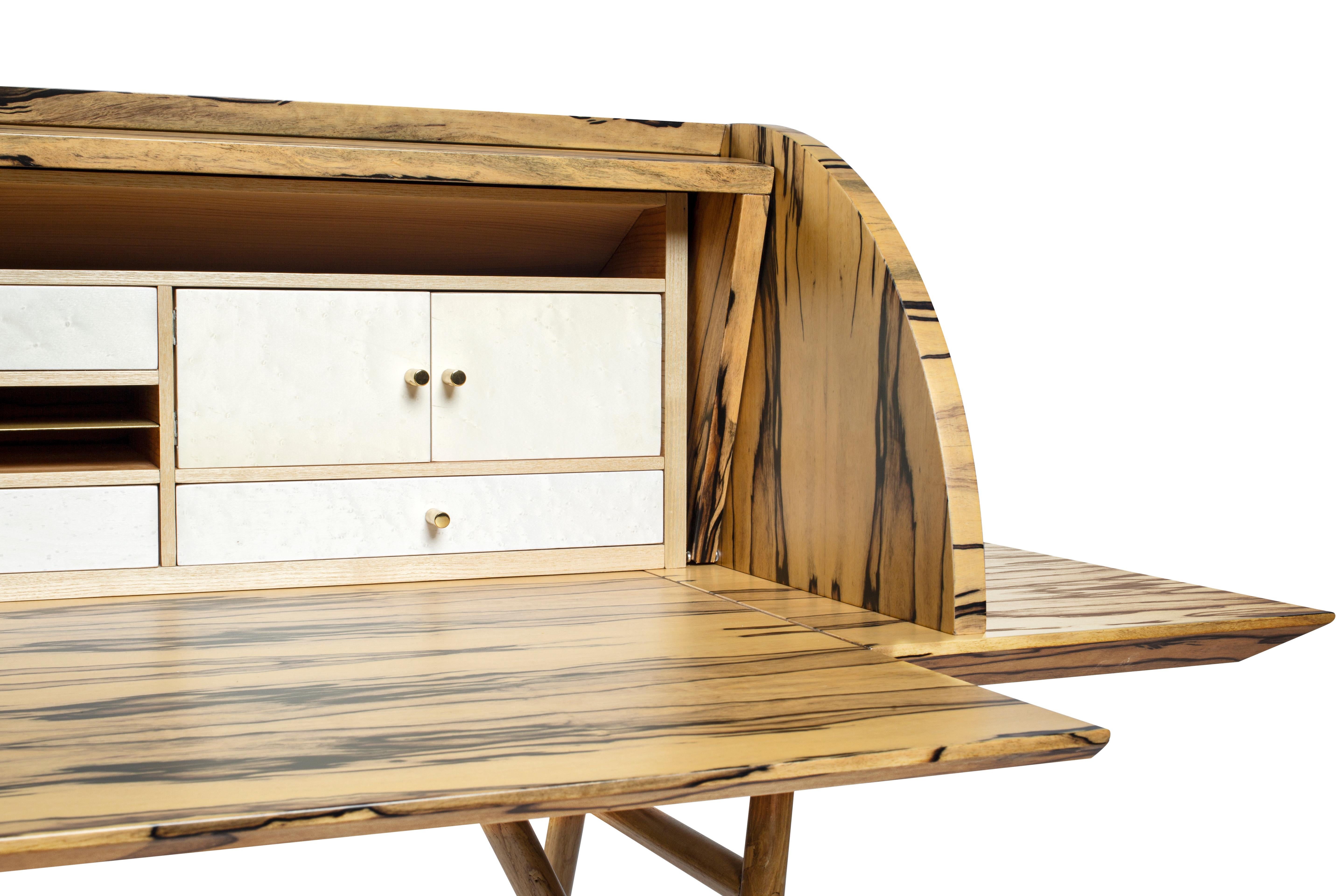 Contemporary 21st Century Charles Dix Desk, White Ebony, White Maple and Brass, Made in Italy For Sale