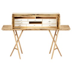 Bureau Charles Dix du 21e siècle, en ébène blanc, érable blanc et laiton, fabriqué en Italie