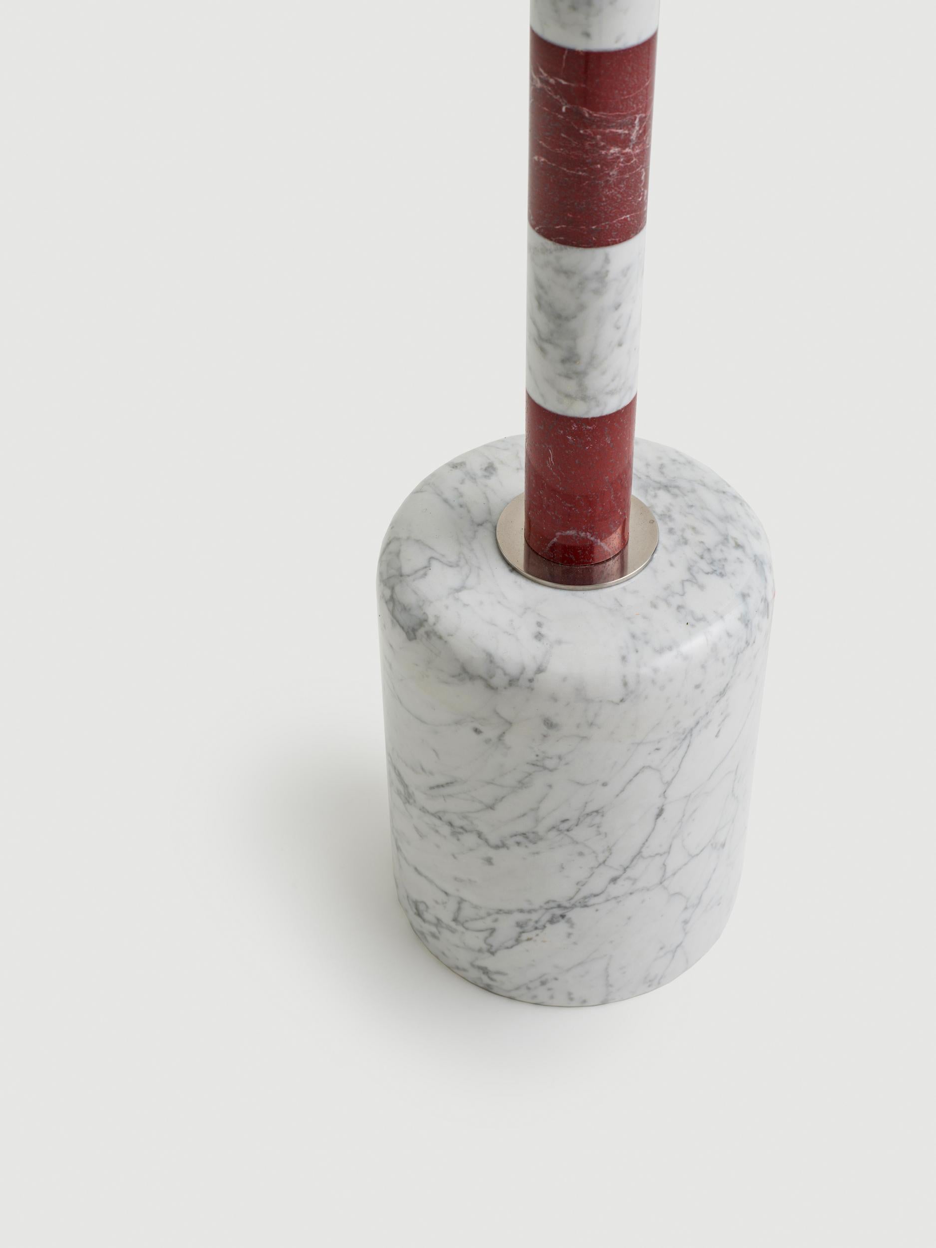 21st Century Cherry and White Marble SARE Floor Lamp with Hand Painted Glass For Sale 5