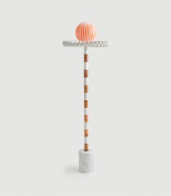 21st Century Cherry and White Marble SARE Floor Lamp with Hand Painted Glass