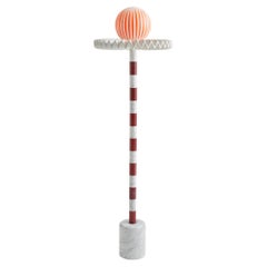 21st Century Cherry and White Marble SARE Floor Lamp with Hand Painted Glass
