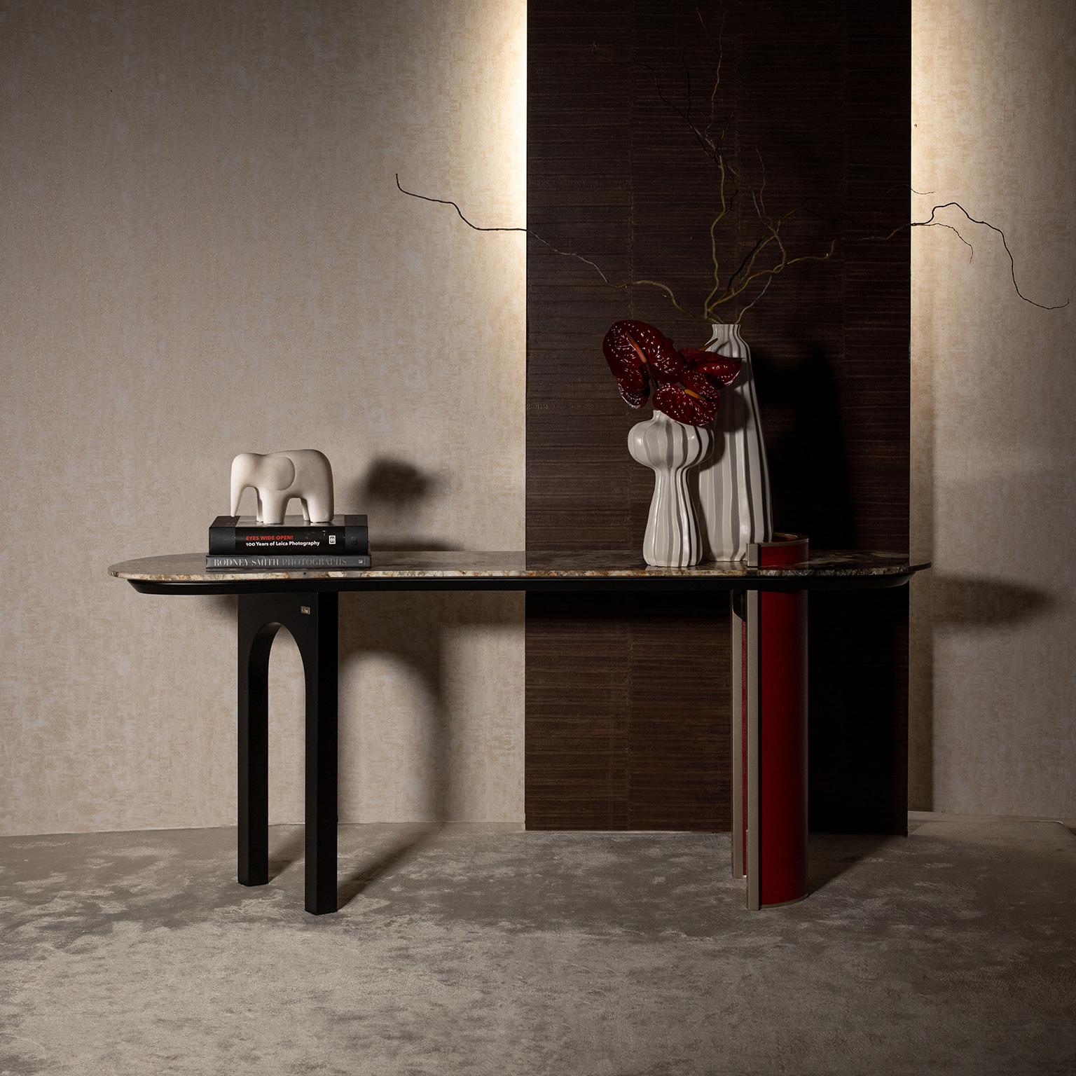 XXIe siècle et contemporain Table console moderne Chiado, cuir rouge, pierre, fabriquée à la main au Portugal par Greenapple en vente