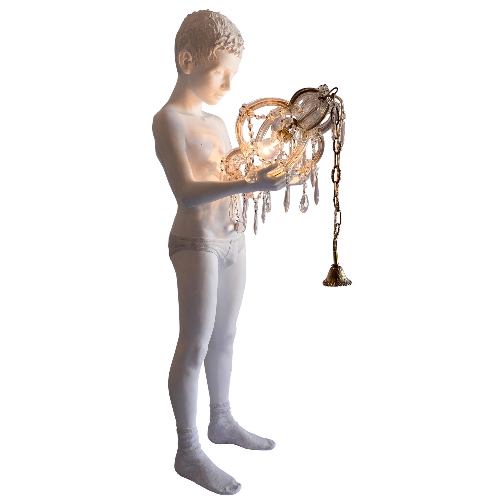 21st Century Child Lamp Light by Marcantonio, White Painted Fiberglass Resin For Sale