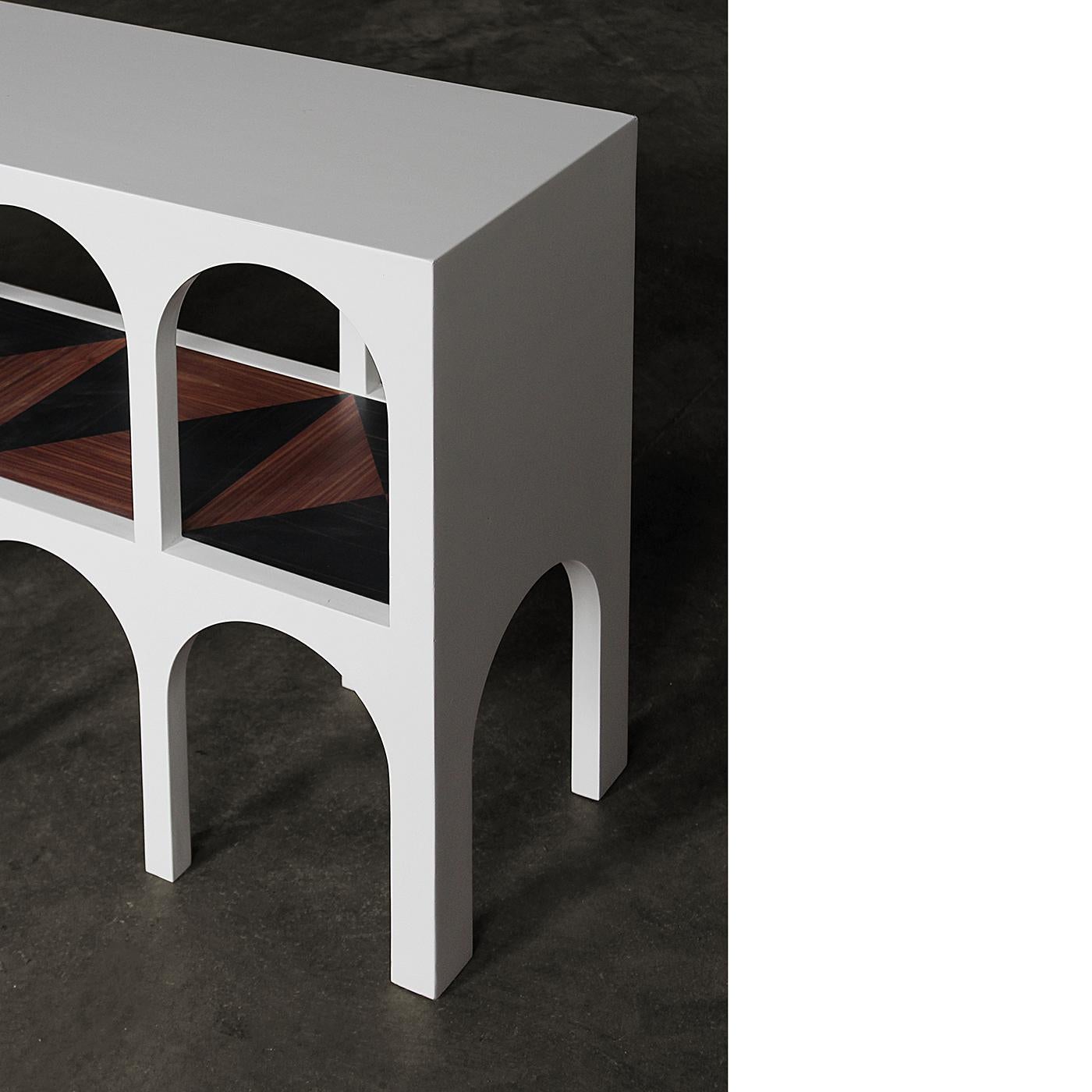 Italian 21st Century Chiostro Console in Lacquered Wood with Inlaid Top, Made in Italy For Sale