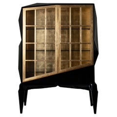 21st Century Chopin Cabinet  Black Lacquered Wood Metallic Gold
