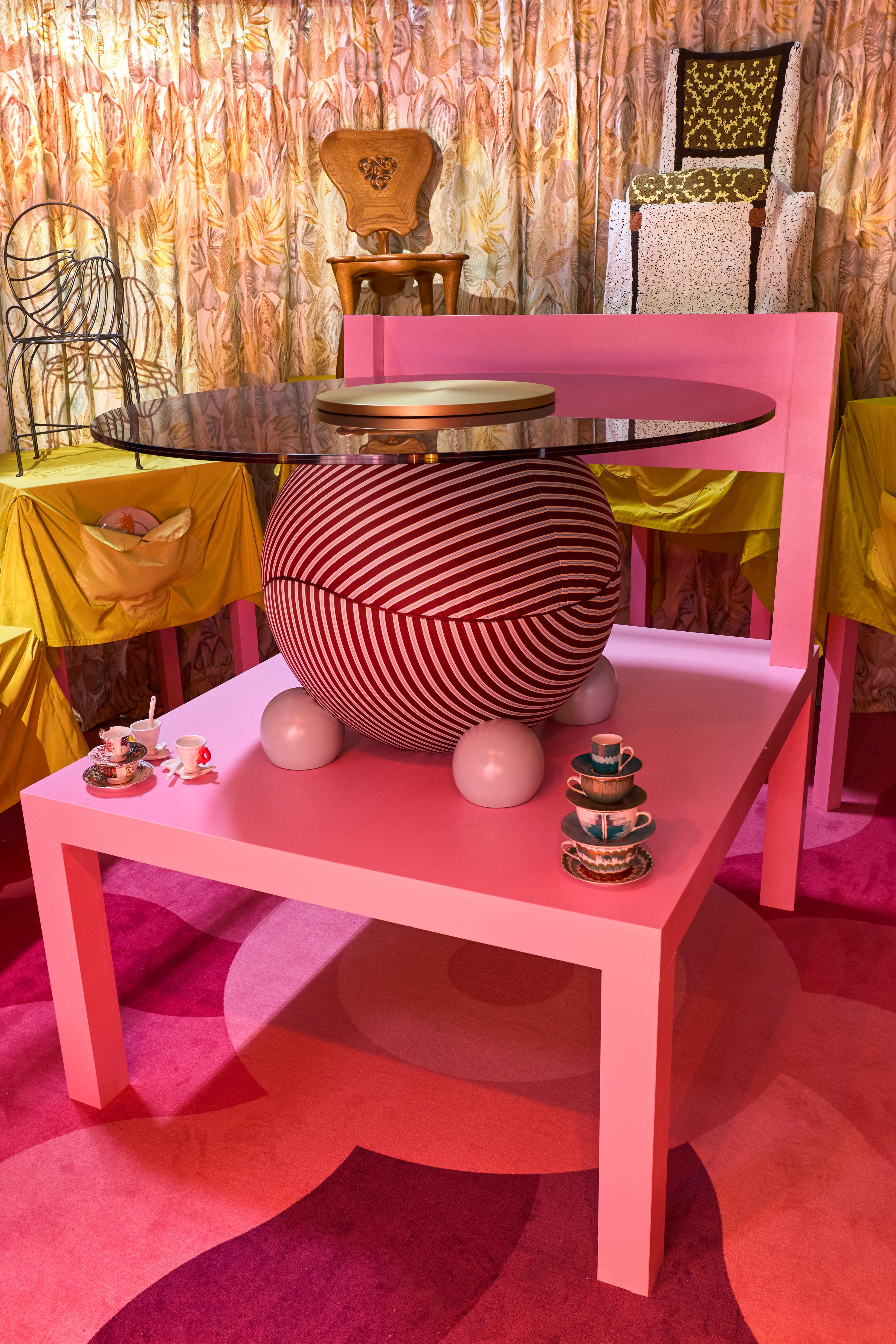 Table de salle à manger Circulus du 21e siècle en verre laqué bois laiton par Malabar en vente 3