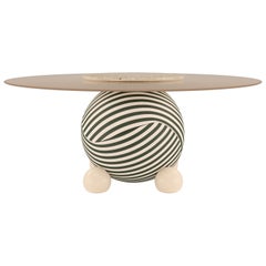 21st Century Circulus Dining Table Glass Lacquered Wood Brass by Malabar