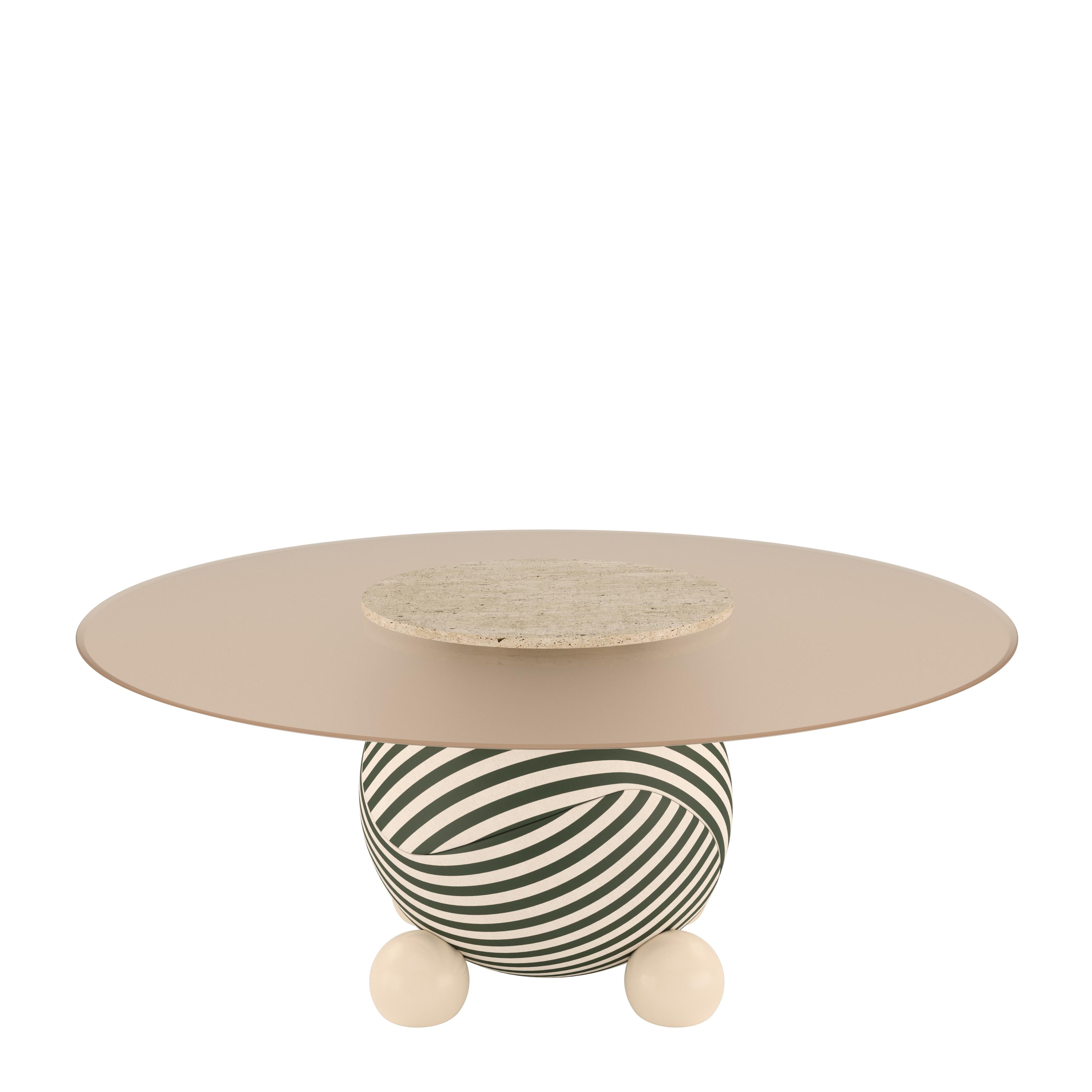 Table de salle à manger Circulus du 21e siècle en verre laqué bois laiton par Malabar Neuf - En vente à RIO TINTO, PT