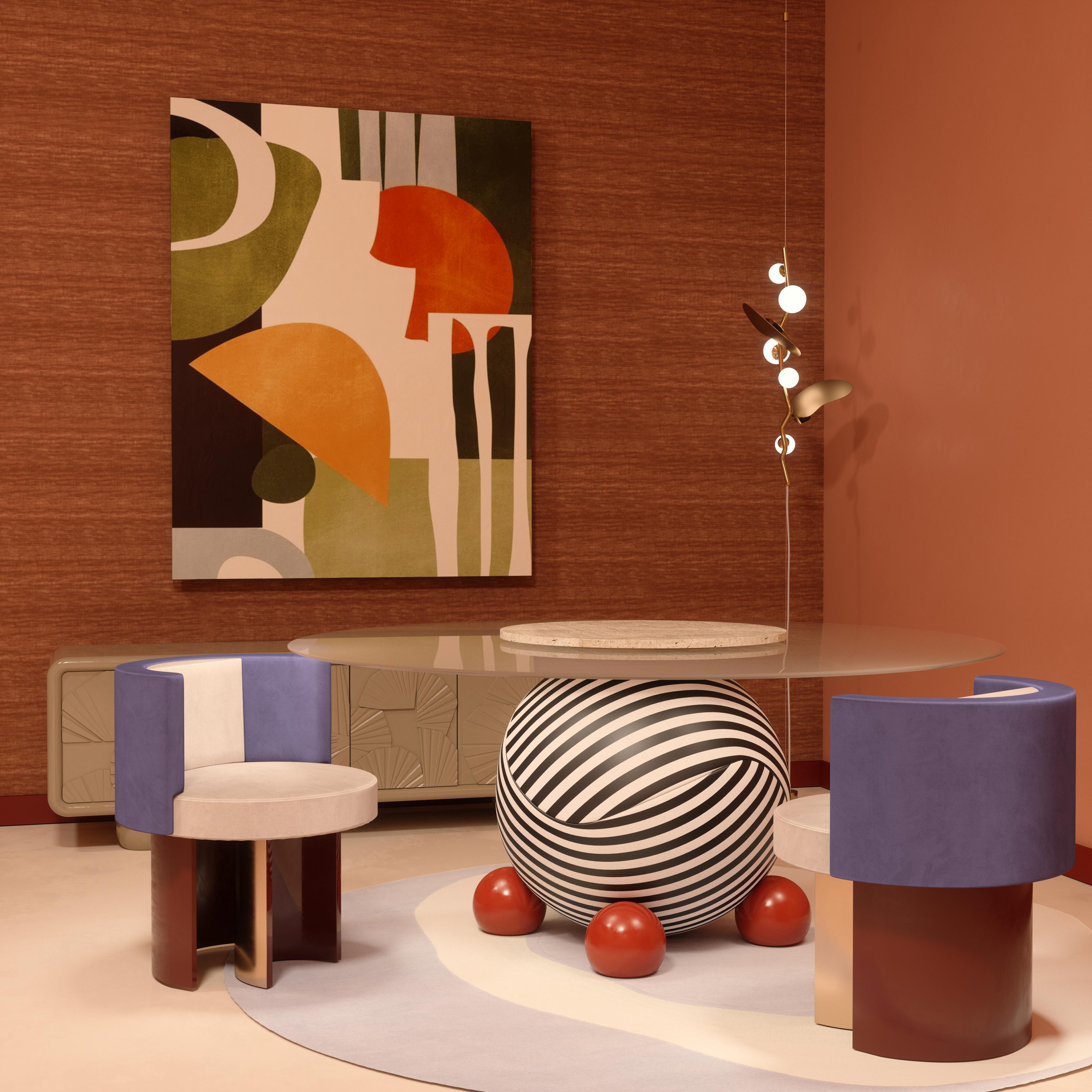 XXIe siècle et contemporain Table de salle à manger Circulus du 21e siècle en verre laqué bois laiton par Malabar en vente